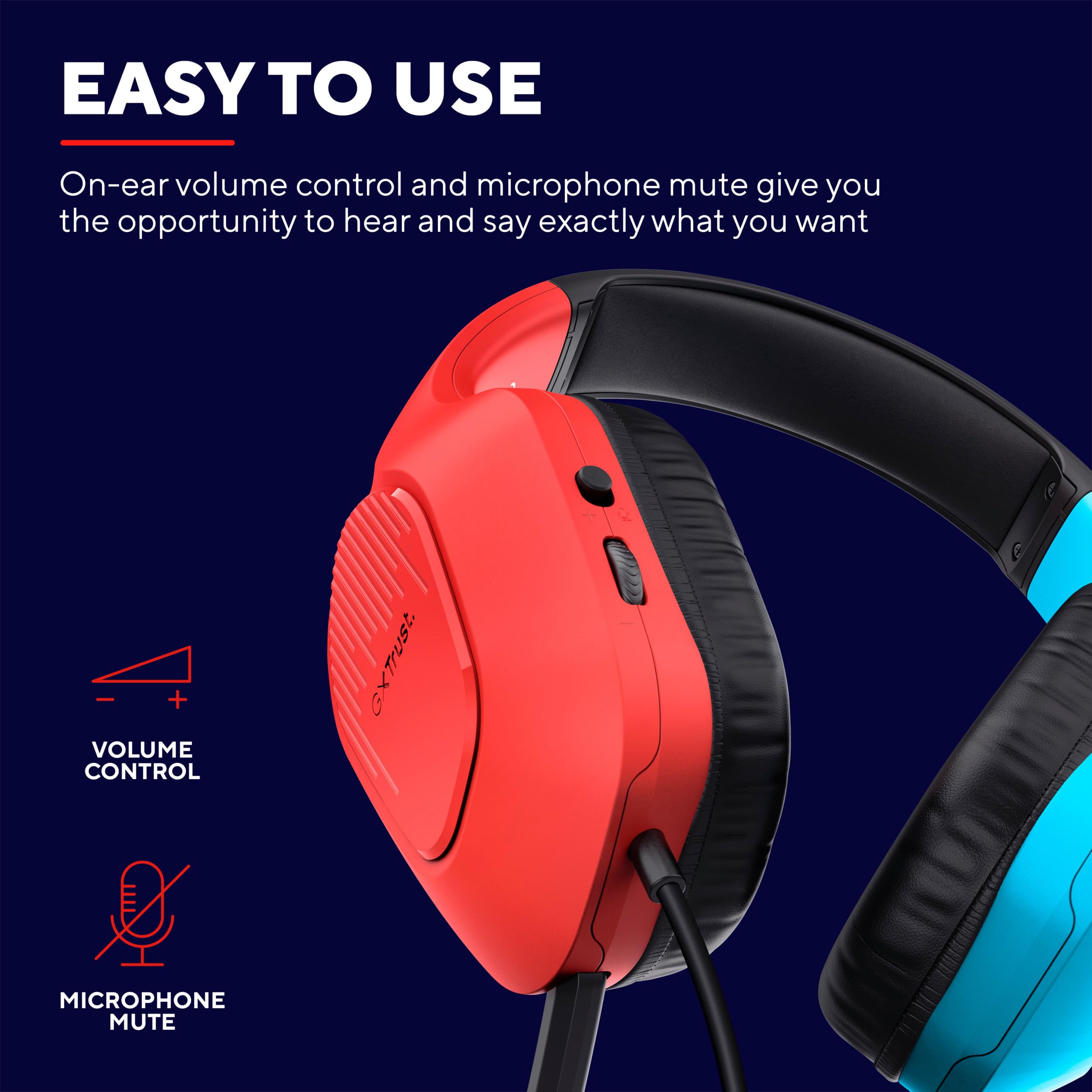 Trust Gaming GXT 416S Zirox Lightweight Gaming Headset for Nintendo Switch Console with 50mm Driver 3.5mm Jack 1.2m Cable Foldable Microphone Over Ear Wired Headphones Blue/Red
