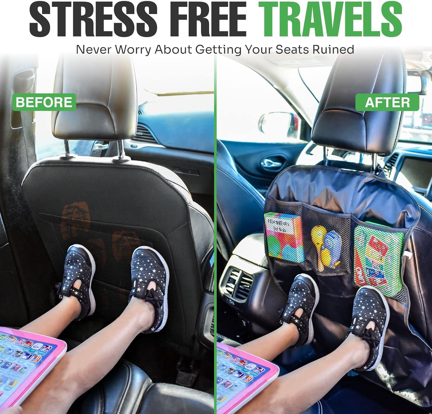 Lebogner Kick Mat Auto Seat Back Protectors + 3 Organizer Pockets, 2