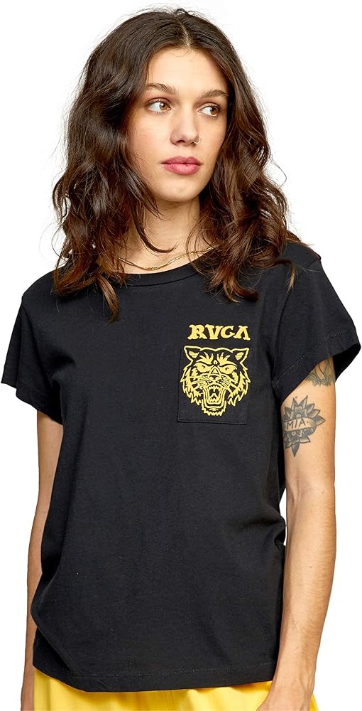 RVCA womens Red Stitch Short Sleeve Graphic Tee T Shirt, Heritage/Black,  X-Small US at Amazon Women's Clothing store
