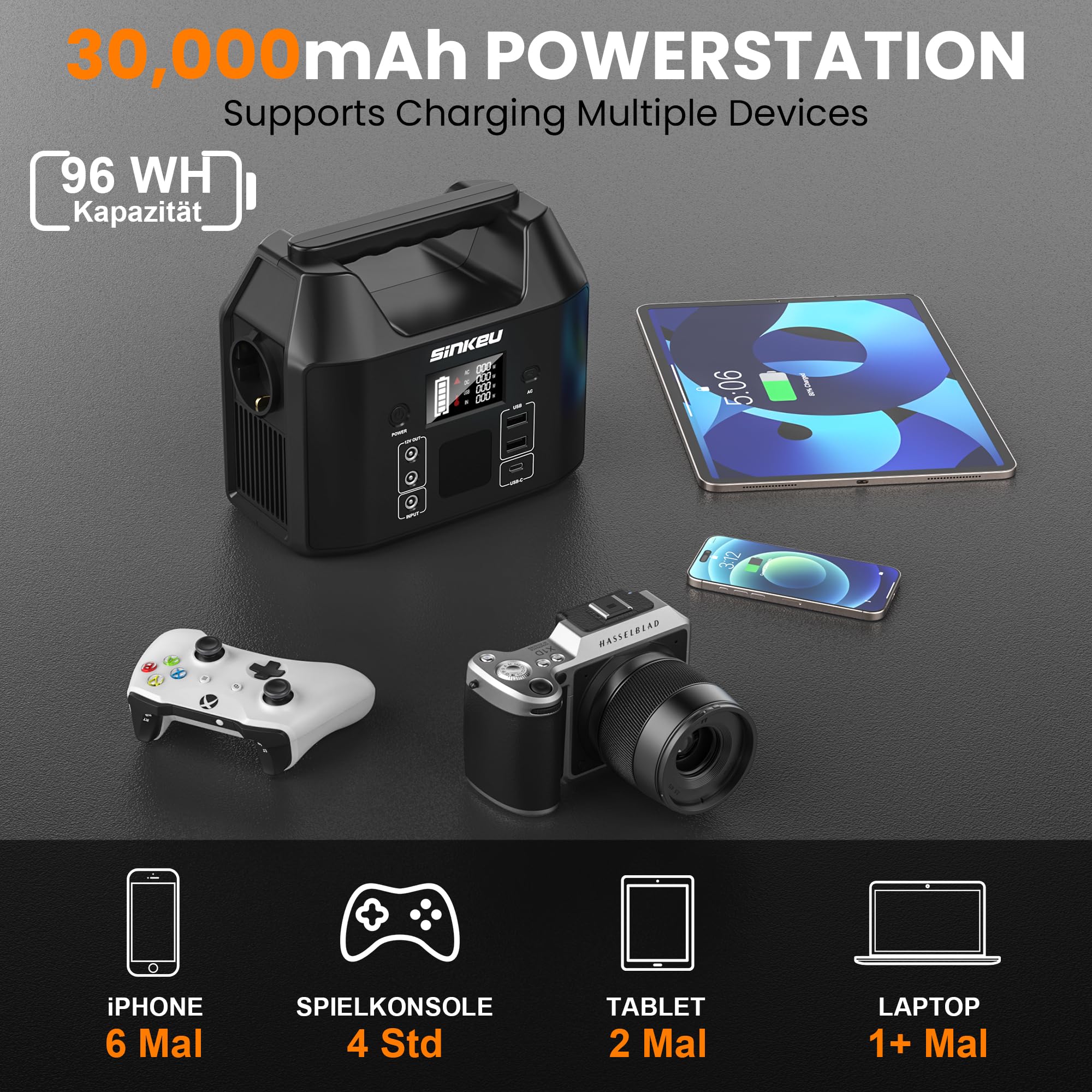SinKeu 96Wh - Estación de energía portátil con panel solar de 40 W, batería LiFePO4 de 30000 mAh, generador solar con 230 V 150 W CA enchufe/12 V DC/USB, fuente de alimentación de emergencia para