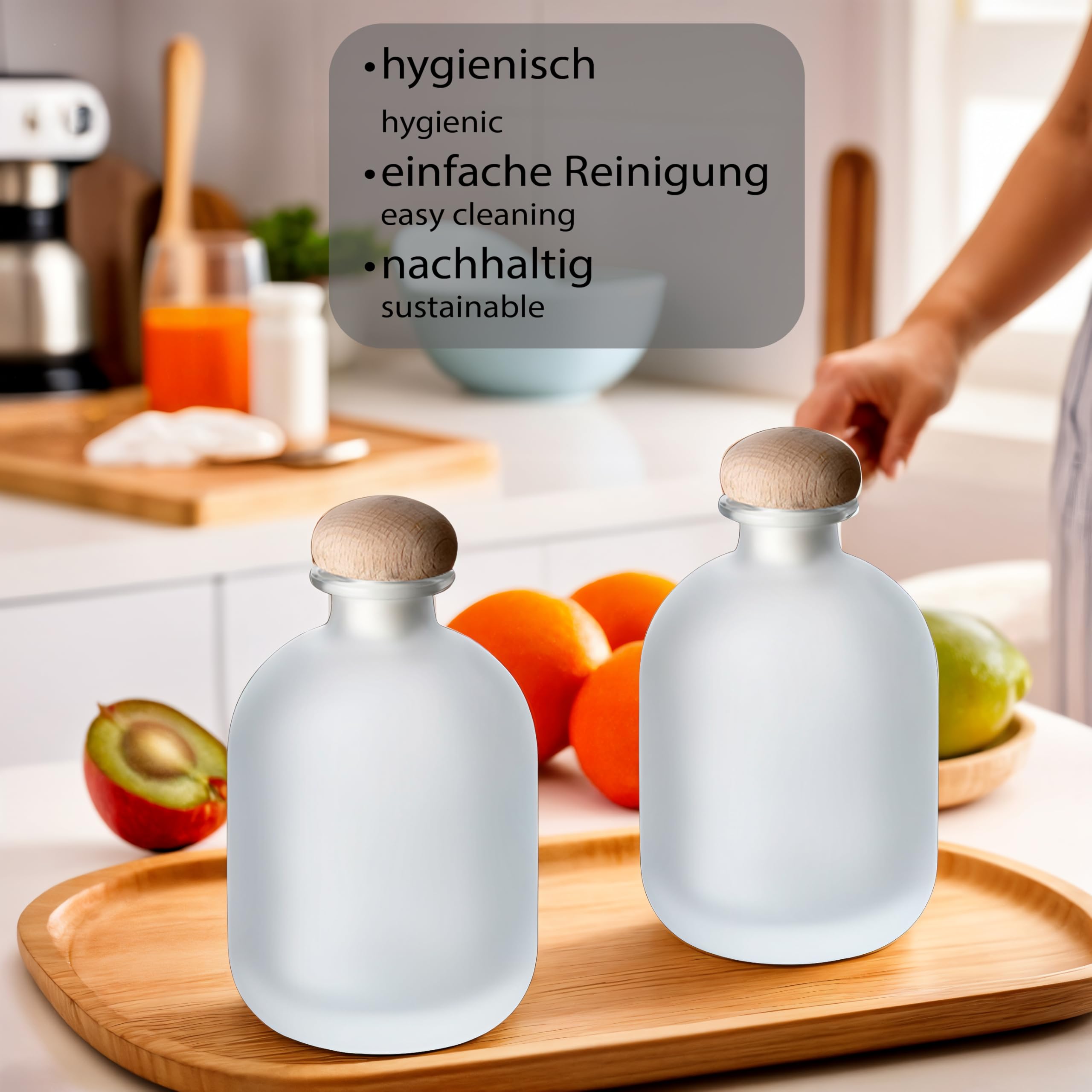 gouveo 3er Set Glasflasche 350 ml Arctic mit Korken (HGK) - Gefrostete Design-Flasche 0,35l aus Glas mit Stopfen - Runde Flasche für Likör, Whisky, Cognac, Rum (FARM350HGK)