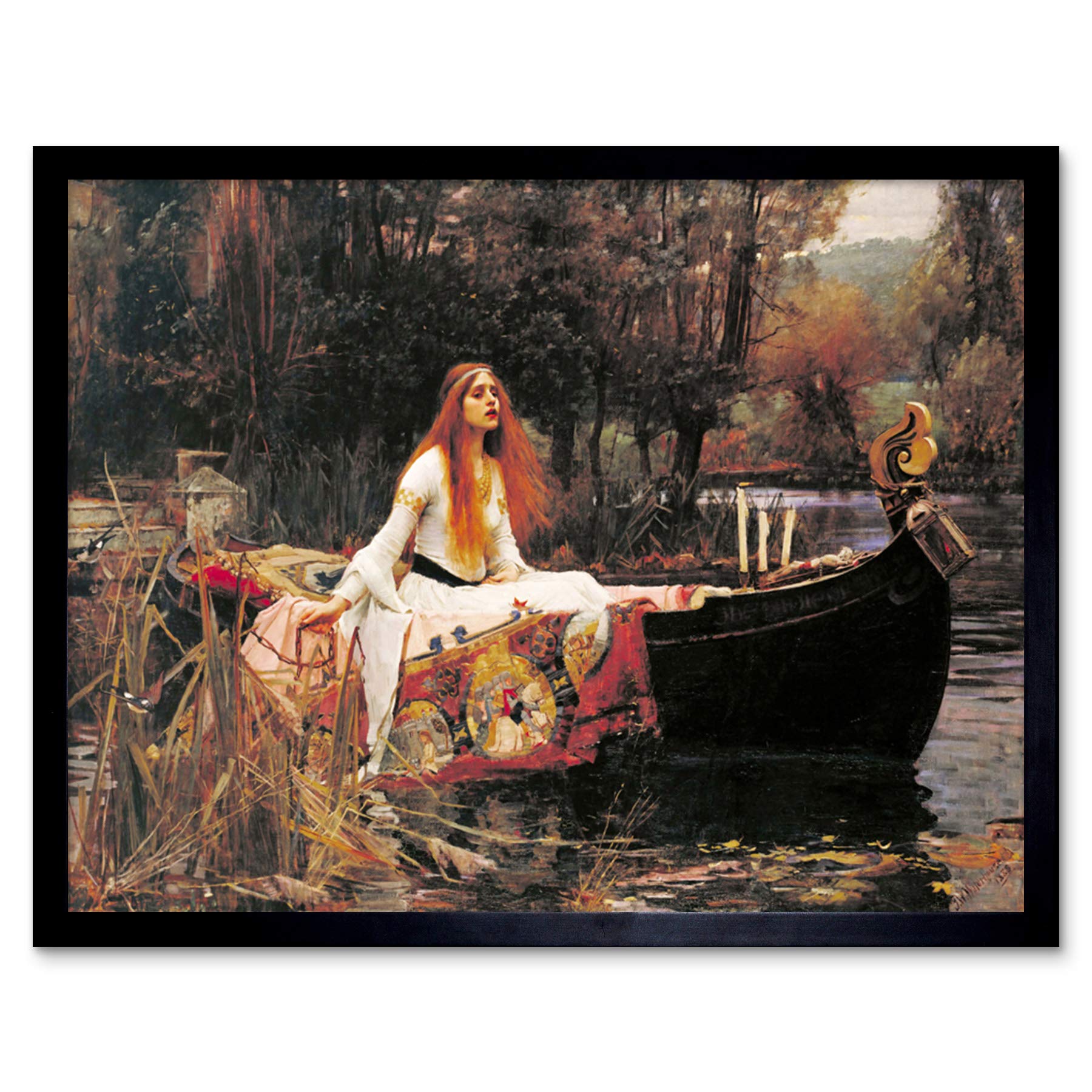 Fine Art Prints Framed Black 12X16 John William Waterhouse The Lady Of Shalott Edit Art Print Framed Poster Wall Decor 12X16 Inch