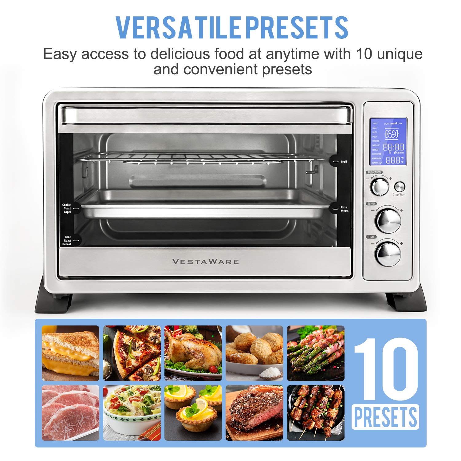 Vestaware Toaster Oven, 27QT Hot Convection & Rotisserie Oven with 10