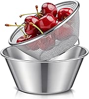Vista 1 de Baderke 2 Pcs Mini Colander & Food Strainer 304 Stainless Steel Small Mixing Colanders Bowl Rice Strainer for Kitchen Cooking Fruit Washing