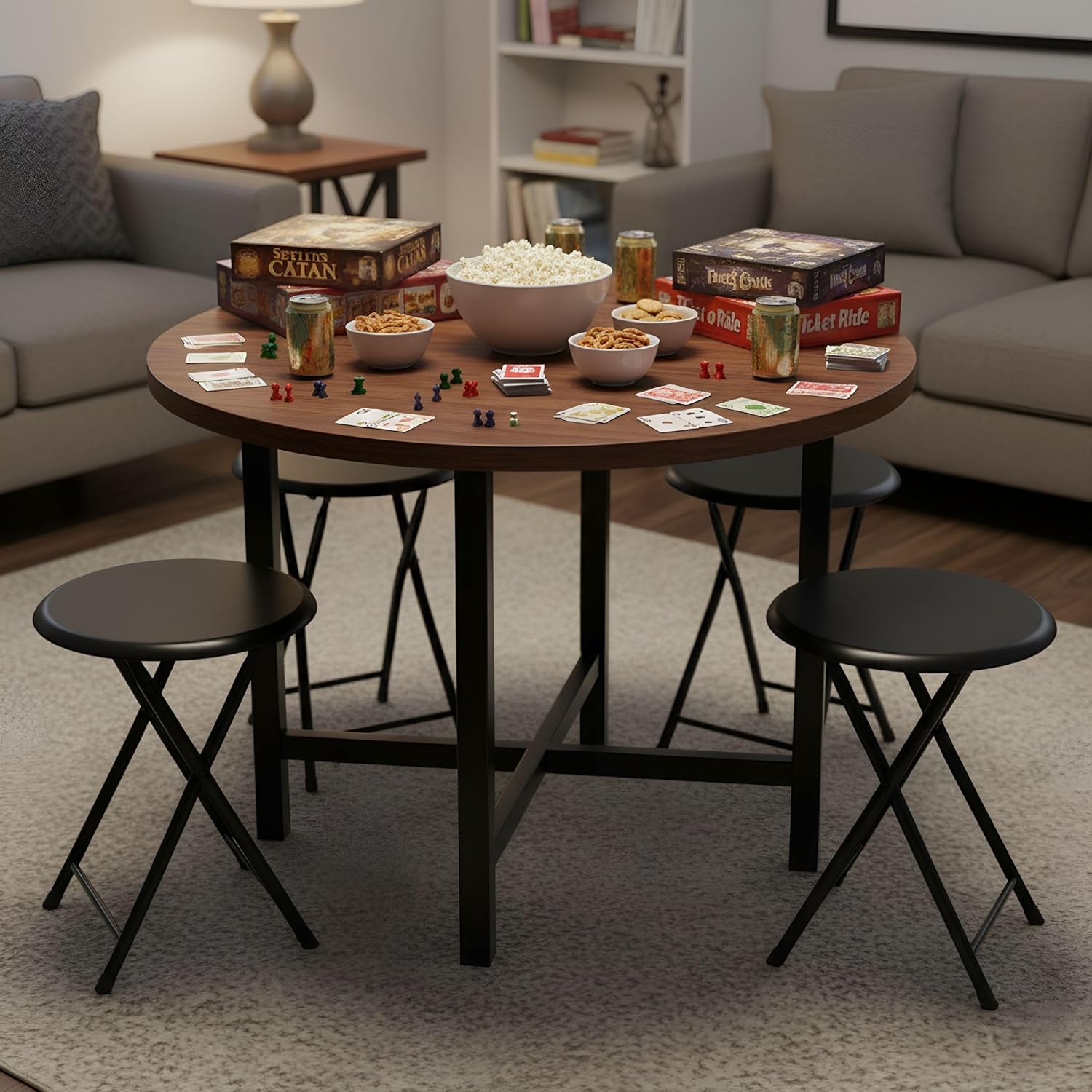 Lavish Home Folding Bar Stool - Set of 4 Heavy-Duty 18-Inch Stool - 225lb Capacity and Padded Seats for Dorm, Recreation or Game Room (Black)