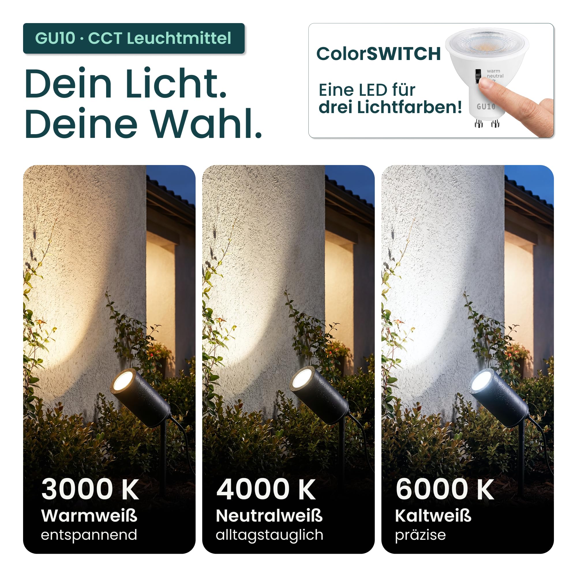 Lambado Premium LED Gartenstrahler mit Erdspieß 5W GU10 warmweiss schwarz wasserfest IP67 schwenkbar 1,5m Kabel