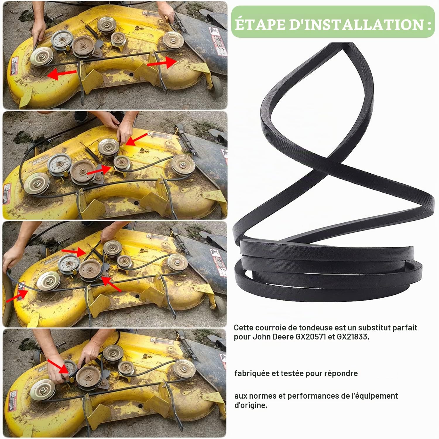 Courroie trapézoïdale pour tondeuse à gazon 121,9 cm compatible avec John Deere GX21833 GX20571 D140 D150 D160 L120 L130 LA130 LA140 LA145 LA155 LA165 X140, etc