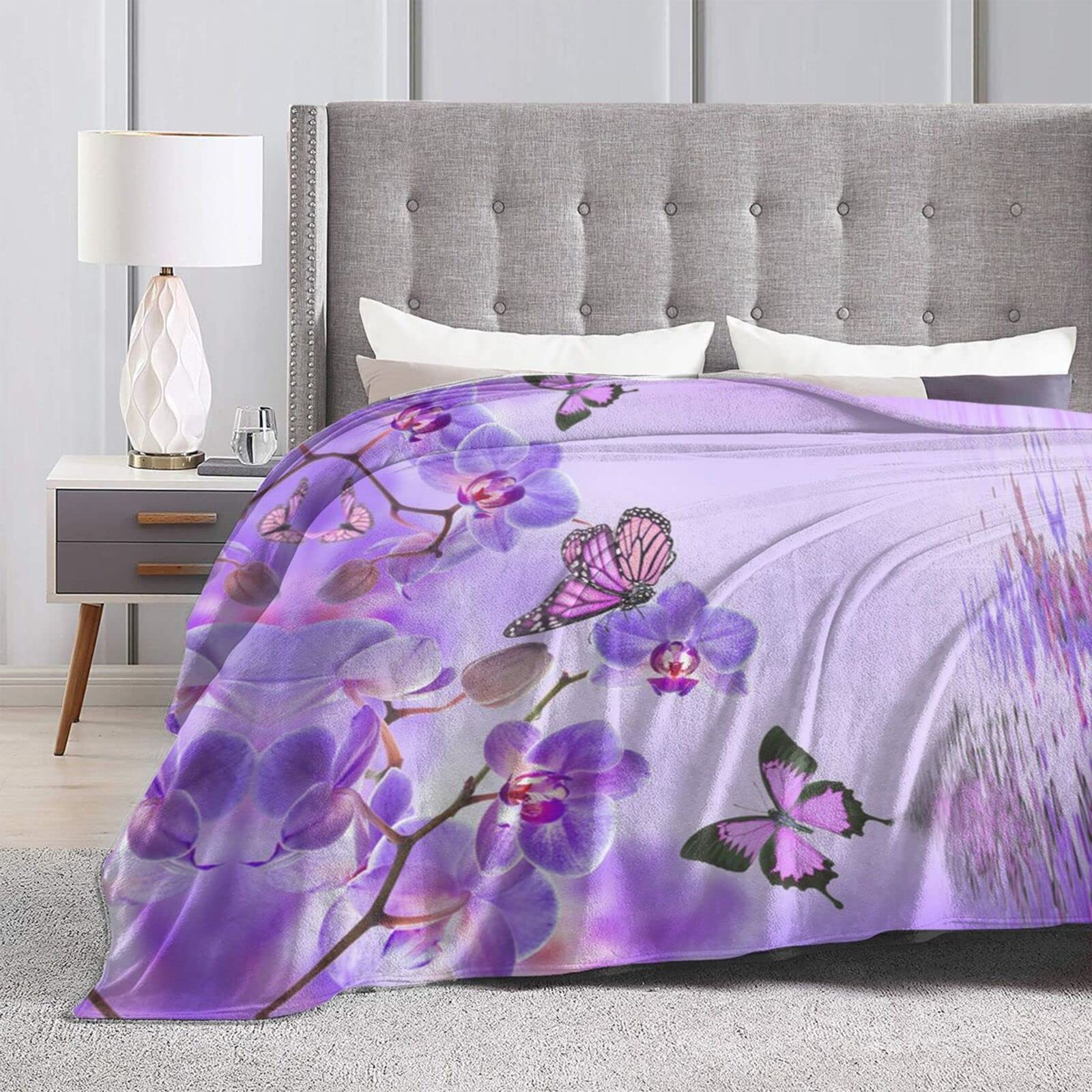 Coperta In Flanella Farfalle Blu E Viola - Morbida E Calda, 127x101,6 Cm - Leggera E Accogliente Per Divano E Letto