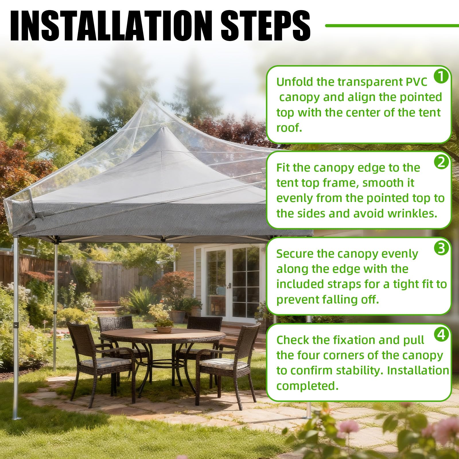 Toit de Pavillon 3x3 m en PVC Transparent, Bâche de Rechange Imperméable 270 g/m², Toit Pointu pour Tonnelle de Jardin, Compatible Tente Pliante, Abri de Jardin & Party Tent