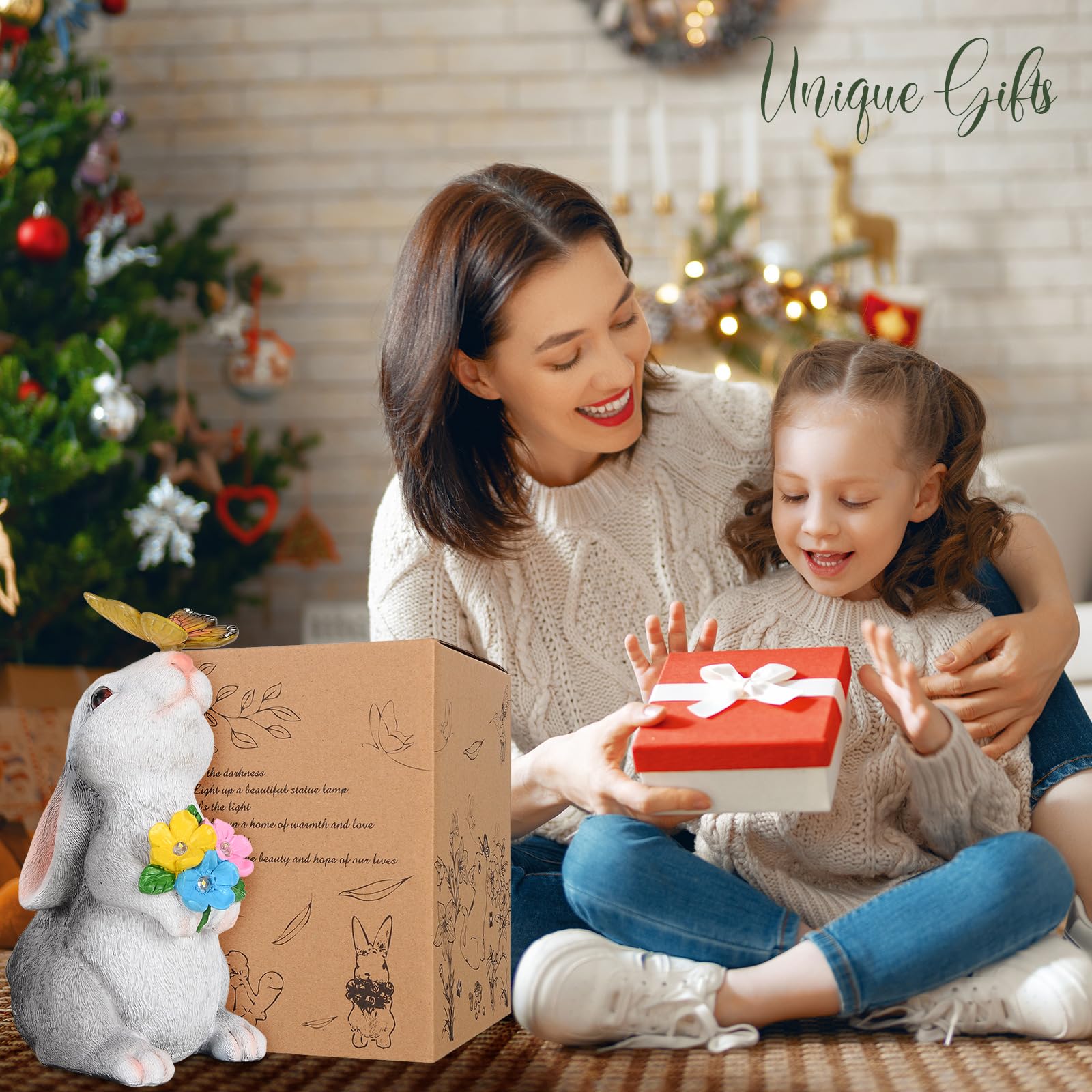 Sevva Rabbit A Solar Figurine, Grey Purple, Garden Decor for Mom/Grandma, Mother's Day Gift, Patio Yard Lawn Ornament