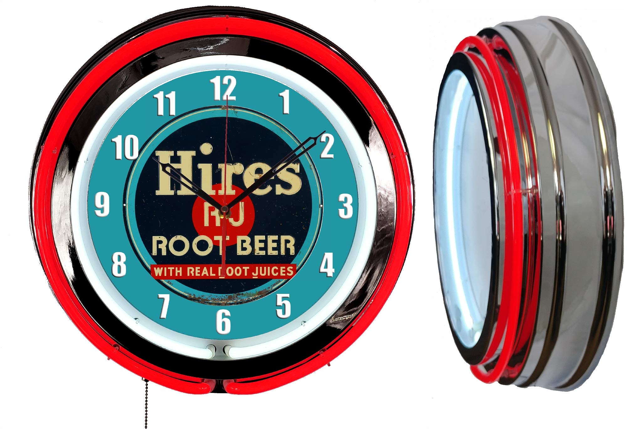 Buy Checkingtime LLC 19" Hires Root Soda Pop Neon Clock, Two Neon Tubes