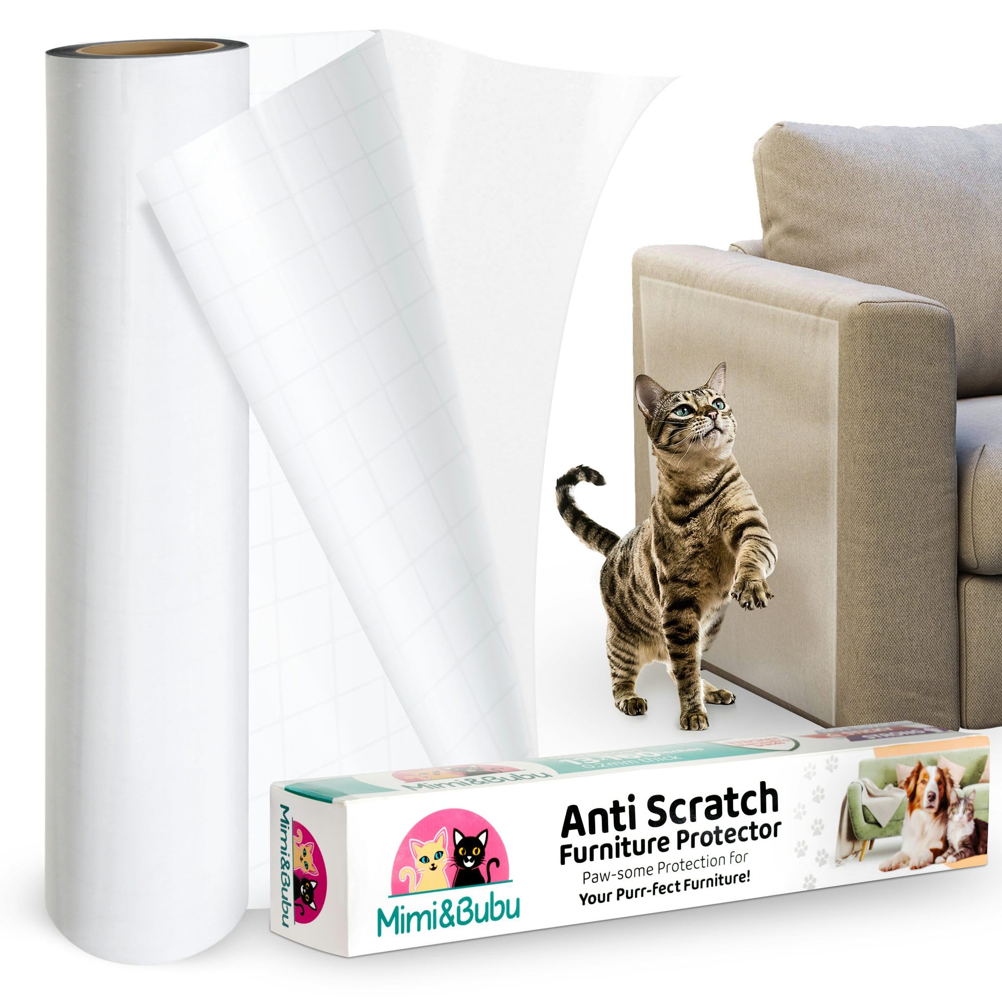 Mimi&Bubu [0.2 mm extra grueso sin BPA] Protector de muebles antiarañazos, protector de sofá adhesivo de una sola cara para gatos y perros, protector de esquina de sofá contra garras, cinta disuasoria