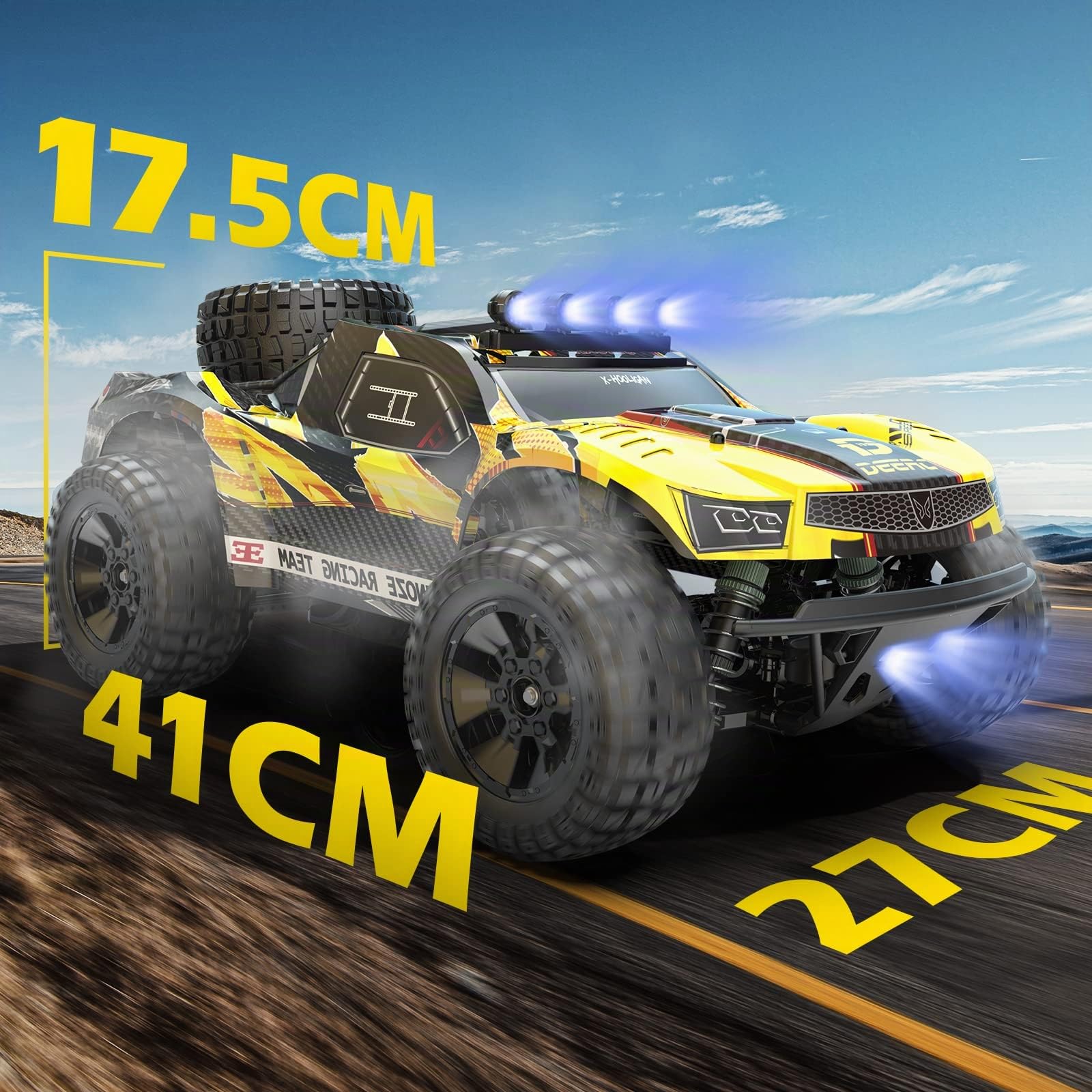 DEERC Voiture télécommandée 1:10 avec lumières RC Voiture 48km/h 4WD Offroad Hobby Grade Monster Crawler avec 2 batteries 40 minutes d'autonomie 2 coques de voiture pour adultes, enfants (9201E)