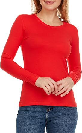 Brix Womens Long Sleeve Tee - Crewneck Cotton T-Shirt Tagless Super Soft Classic and Fitted.