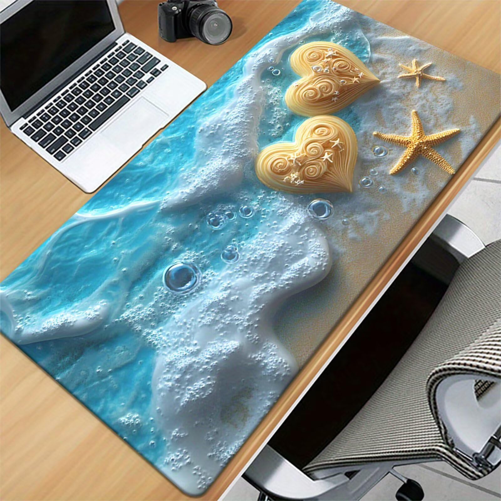 Tappetino Mouse da Gioco 1200x600x2mm, Spiaggia Onde Mouse Pad XXL ad Alta Precisione e Velocità, Base in Gomma Antiscivolo Ultra-Grip, Tappetino per Scrivania Tastiera e PC