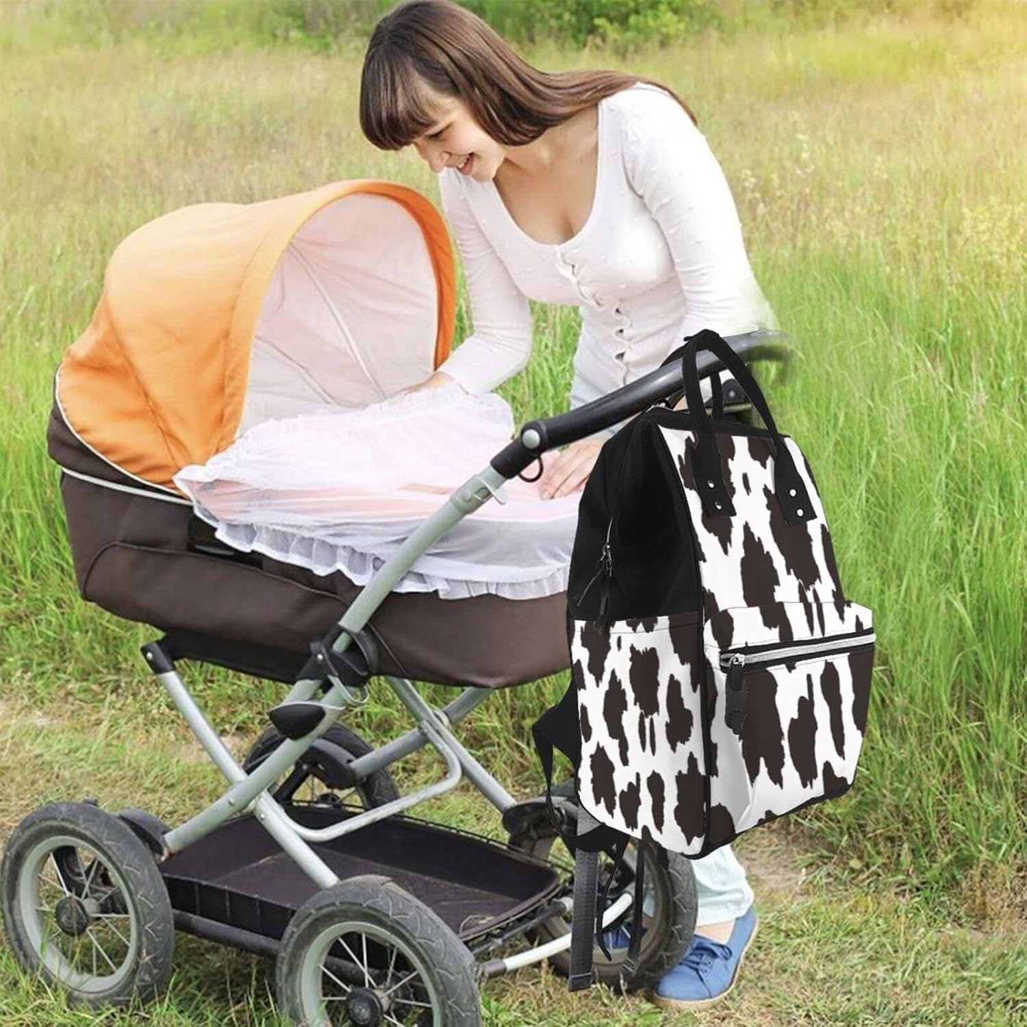 Cow Skin 2 Print Large Capacity Mommy Backpack, Multifunctional Diaper Bag Travel Bag