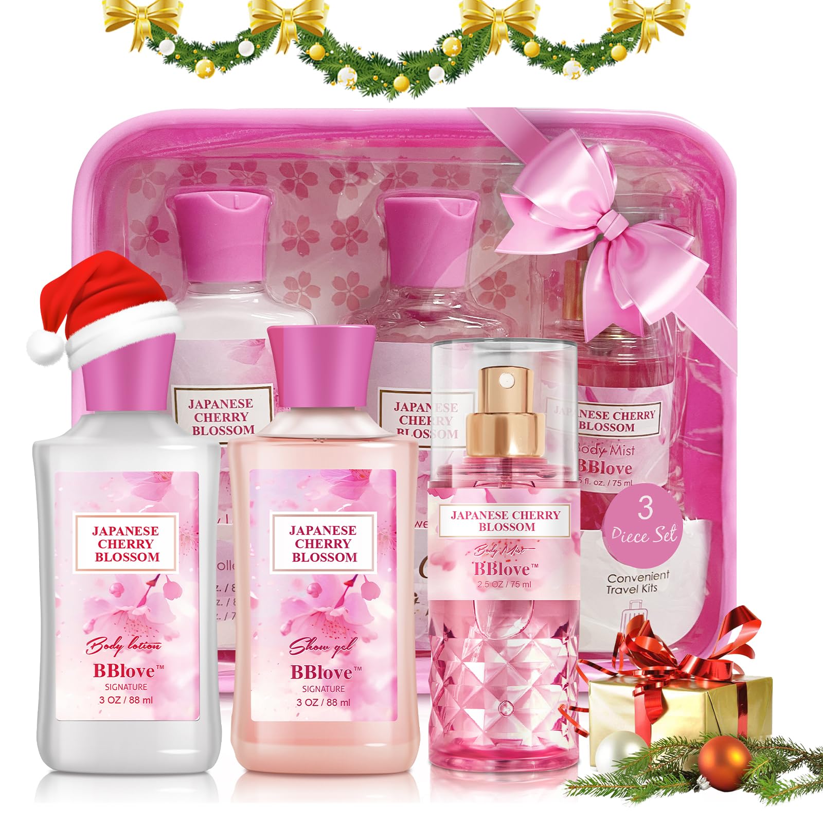 BBlove Japanese Cherry Blossom 3-Piece Bath and Body Gift Set