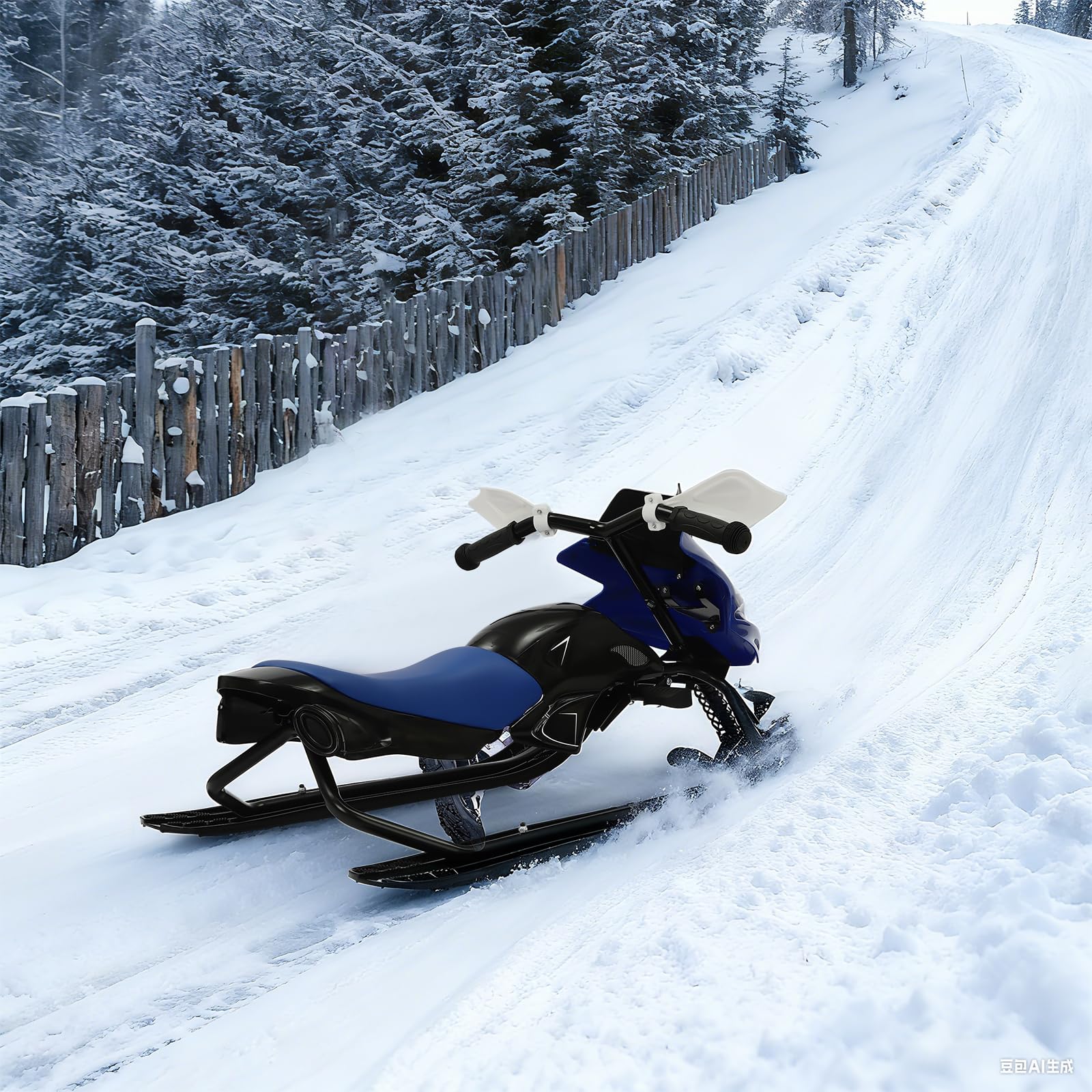 Slitta da neve sterzo per bambini con freno a pedale a 3 sci e sedile regolabile, robusto telaio in acciaio, portata 80 kg, perfetto regalo invernale per avventure sulla neve