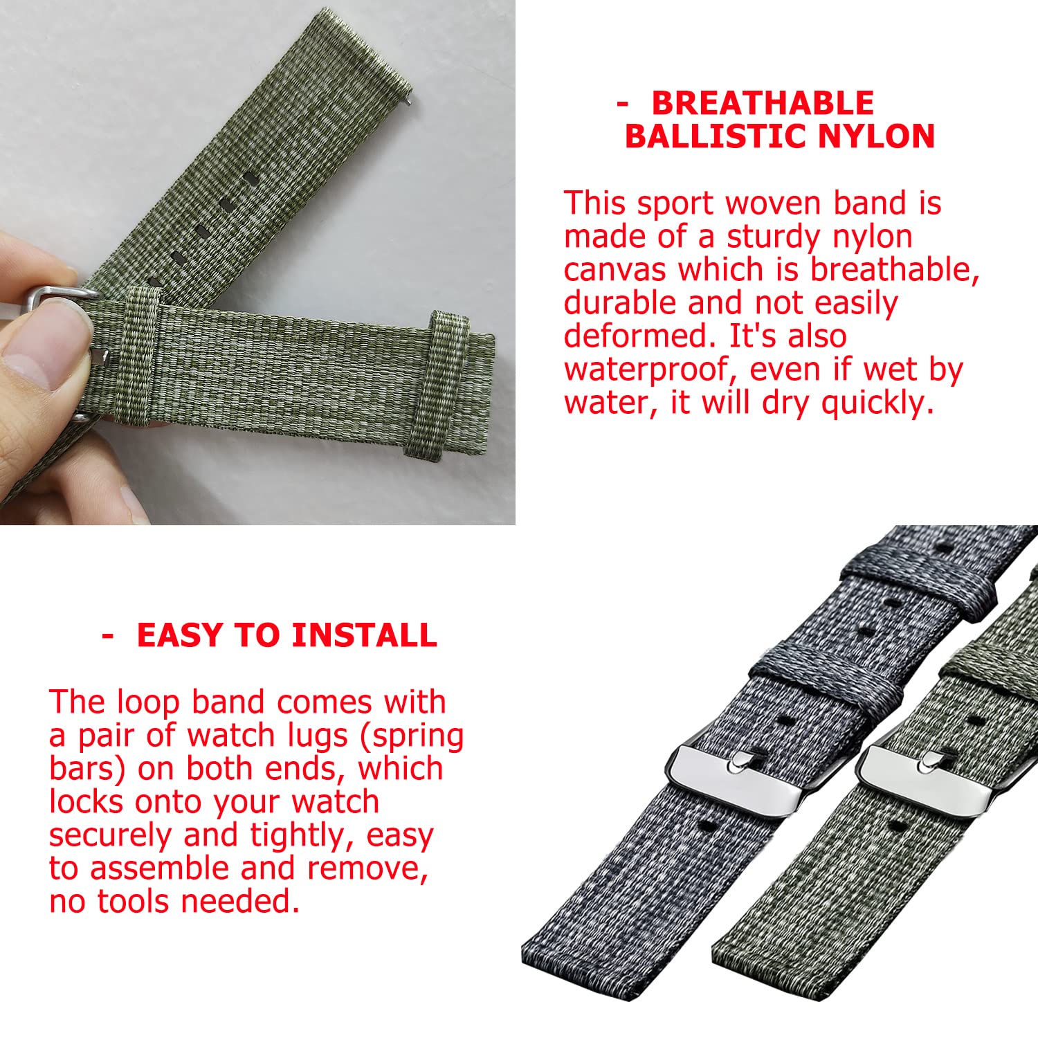 CNYMANY 2 pcs 22mm Canvas Quick Release Watch Band - Image 4