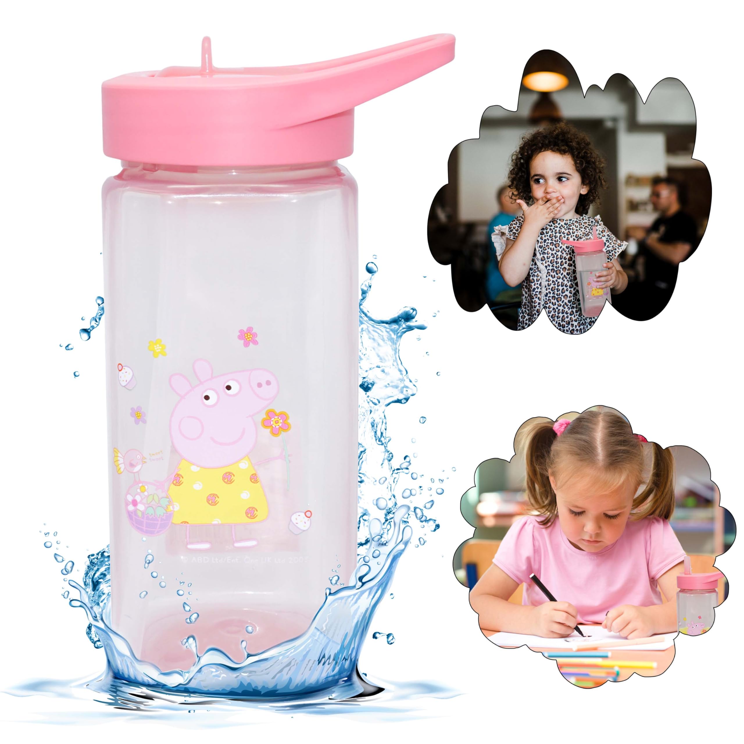 Peppa Pig Water Bottle for Kids 6+ Months – 420ml BPA Free Straw Bottle with Pop-Up Lid – Leakproof Reusable Drinks Bottle for School, Nursery, Travel – Non Spill Toddler Bottle