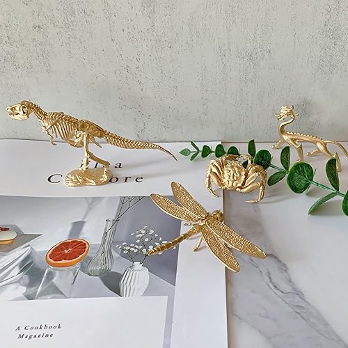 Miniatura 6 de Escultura de esqueleto de tiranosaurio Rex de oro de metal sólido, mini figura de animal para decoración de escritorio en el hogar, oficina, jardín
