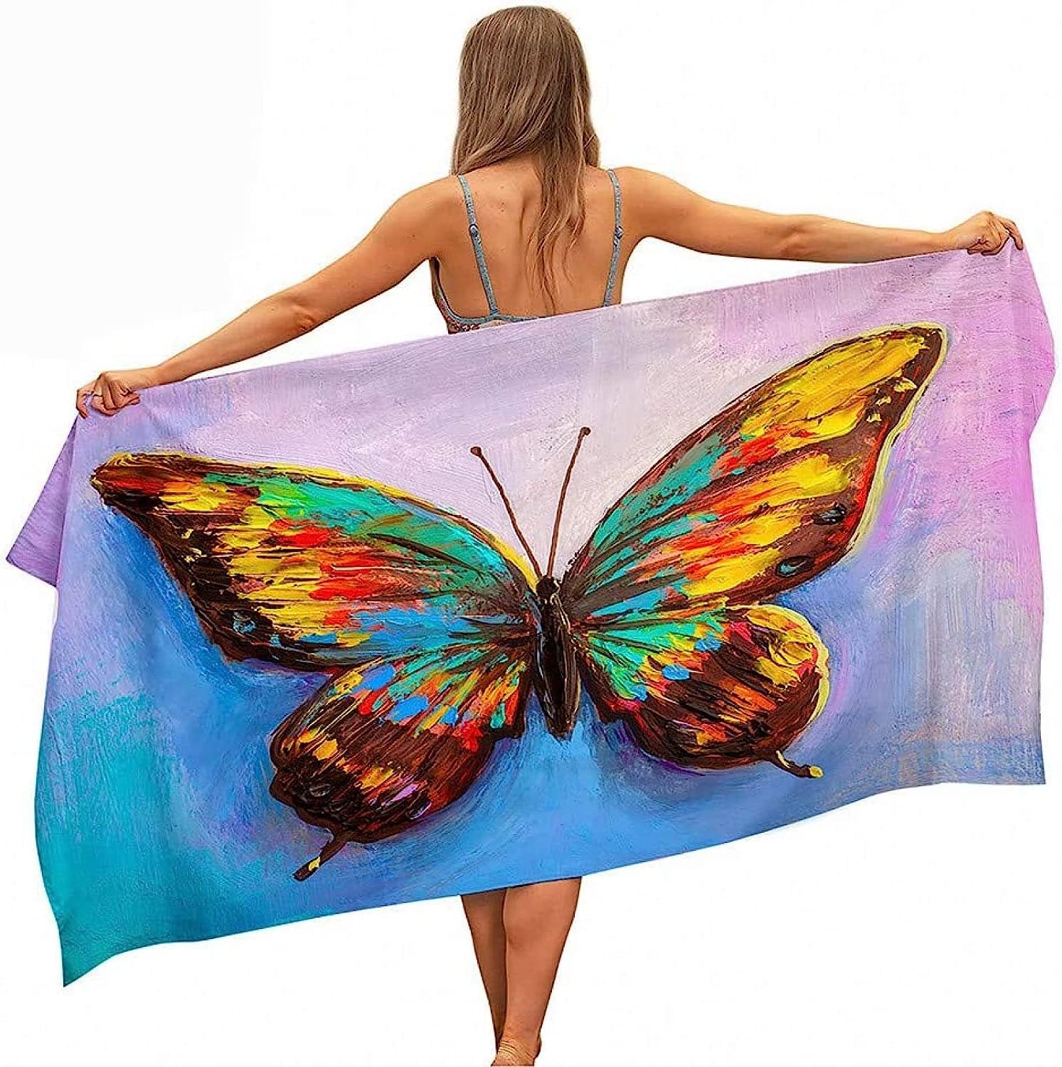 Telo Mare Microfibra - Asciugamano Mare, Telo Mare Grande, Asciugamano Microfibra Antisabbia, Ultra Leggero, Telo Mare Uomo, Donna, Telo Piscina, Farfalla Disegnata A Mano Xxl 200 X 200 Cm -3Z9L