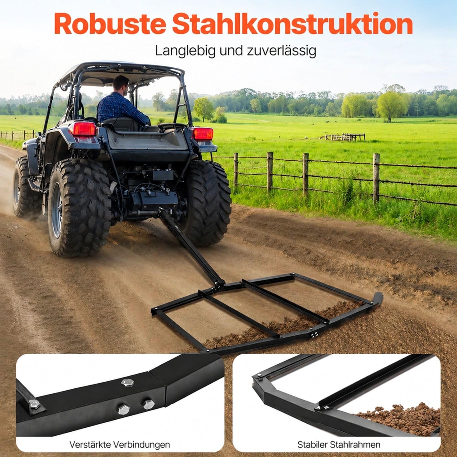 Schleppegge zum Ziehen, Landschaftsrechen für ATV, UTV und Traktor, für Rasen Garten und Feld