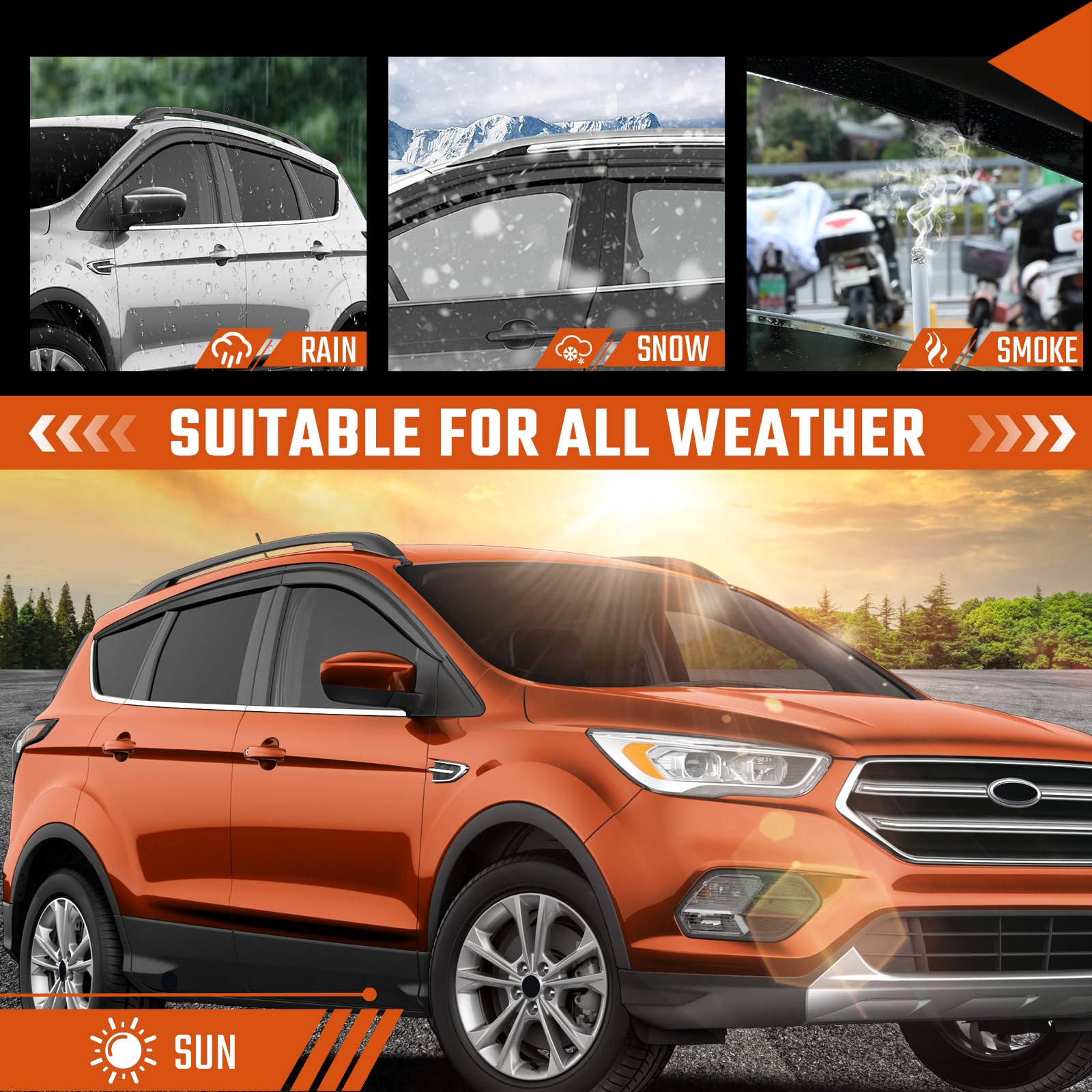 Lot de 6 déflecteurs d'air, pare-pluie pour fenêtre gauche et droite compatibles avec Ford Kuga 2012-2019 (6 pièces)