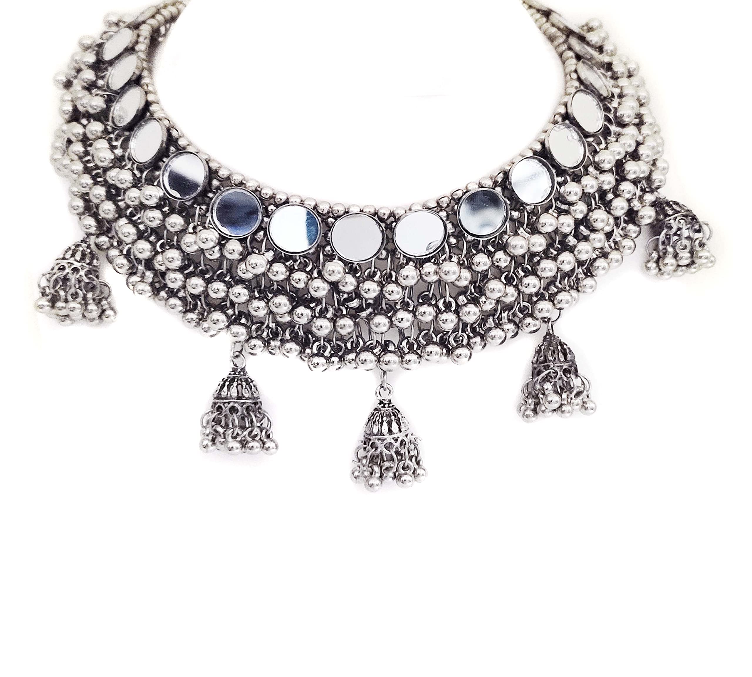 Total Fashion Latest Stylish Boho Trible Silver Oxidised Mirror Choker Necklace Jewellery Set Women for Girls (B08X3KT65D) Amazon Price History, Amazon Price Tracker