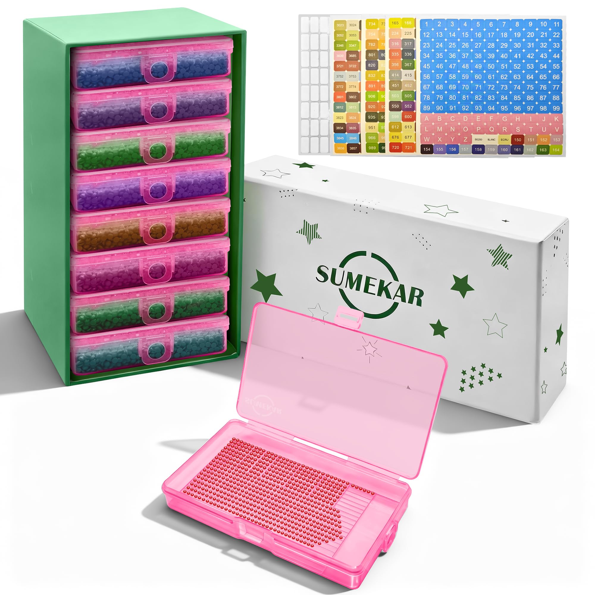 Sumekar 8PCS Extra Large Diamond Painting Storage Containers Trays,Diamond Painting Accessories,2-in-1 Diamond Art Trays with Lids(Pink)