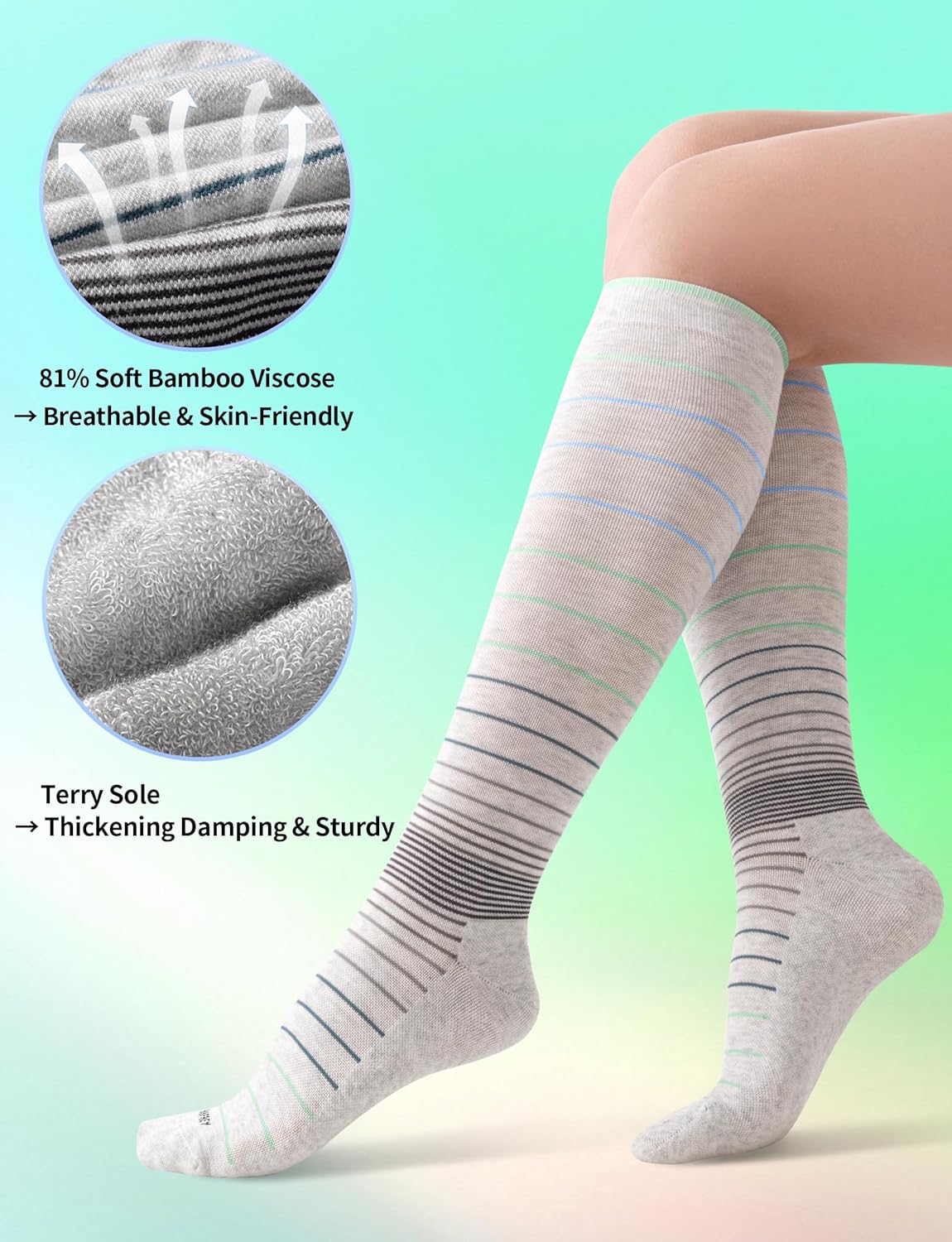 Easy On Bamboo Viscose Compression Socks for Women Men 18-25 mmHg - Knee High Support for Daily, Pregnancy, Dress-Sock