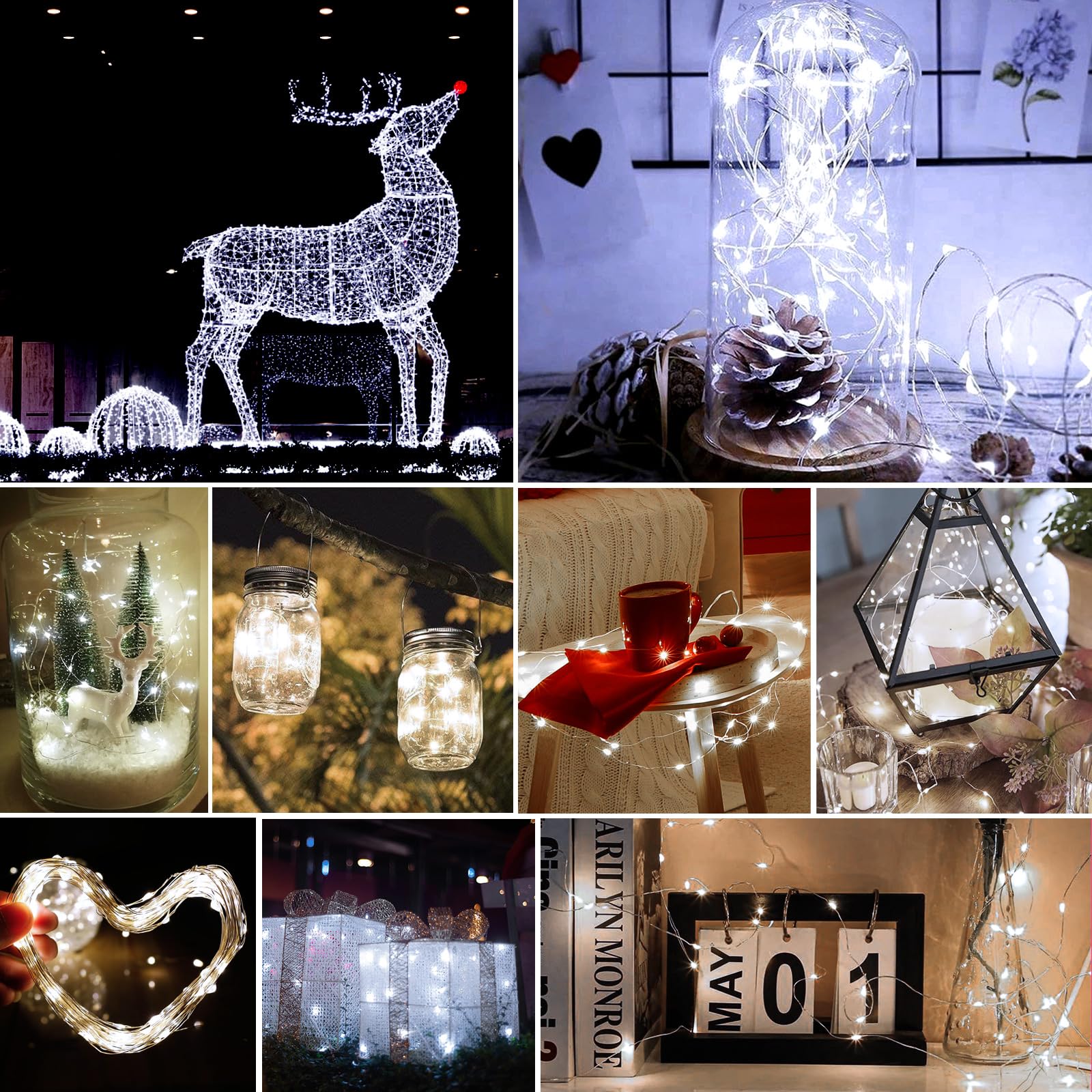 pozzolanas Confezione da 50 luci bianche a batteria, 2,1 m, impermeabili, con 20 LED, per casa, barattoli, feste, matrimoni, Halloween, decorazioni natalizie