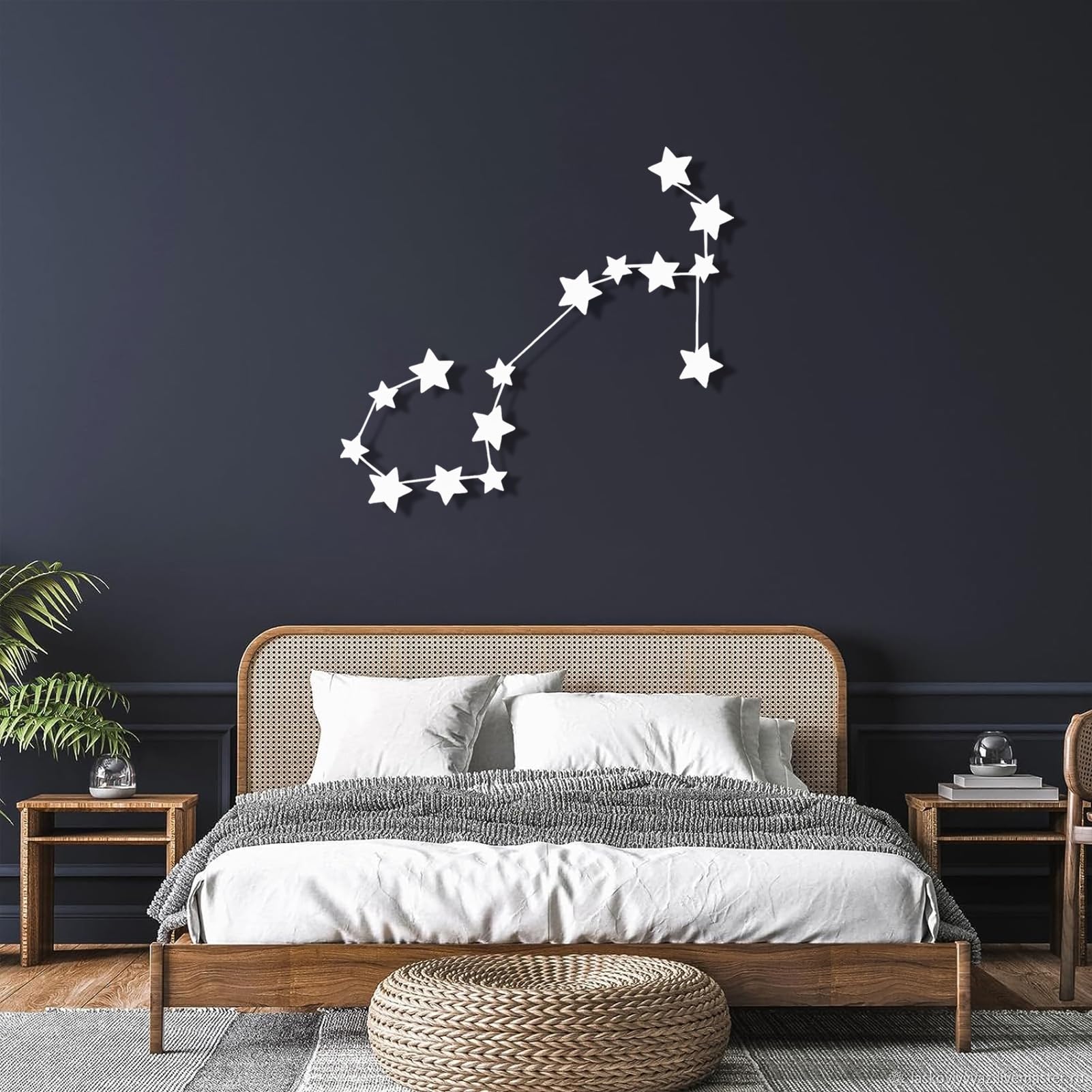 Nowoczesna minimalistyczna metalowa dekoracja ścienna, znak Skorpiona, spersonalizowana z imieniem znaku astrologicznego, tablica do domu (skorpion) (czarny, 70 x 65 cm)