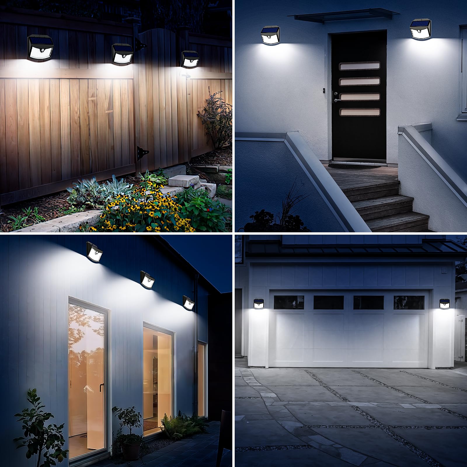 Faretto Led da Esterno Solare, 3 Modos Luci Solari da Giardino con Sensore di Movimento, IP65 Impermeabile Lampade Solari a Led da Esterno per Giardino, Parete, Garage, Davanti alla Porta (8 Pezzi)