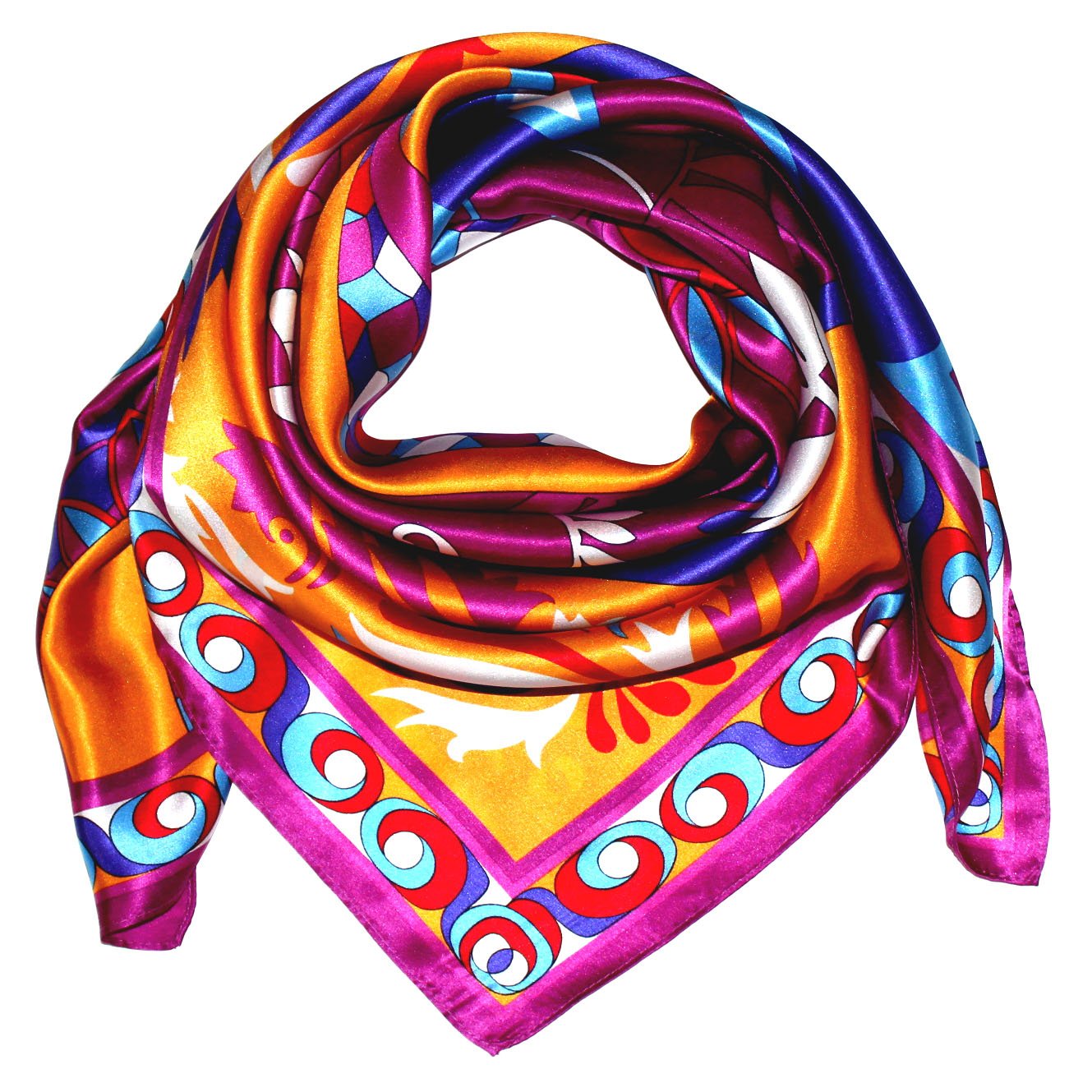 LORENZO CANA Foulard pour la femme – écharpe de 100% soie pour le printemps et l´été, carré avec les mesures de 90 x 90 cm – en violet rose turquoise bleu jaune blanc