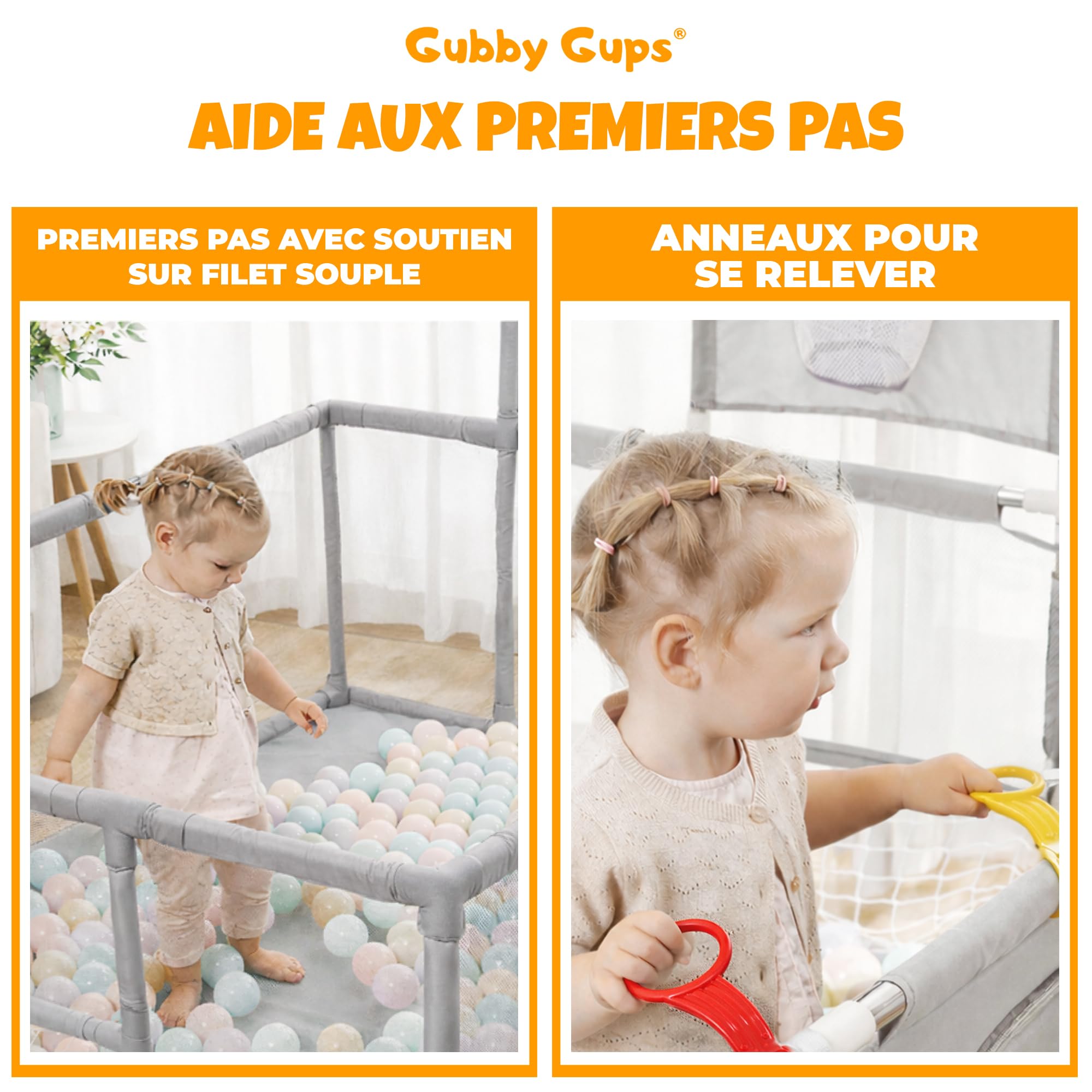 Parc bébé XXL 180x122 cm avec panier de basket et but de football – Aire de jeu sécurisée pour bébé et enfant – Filet respirant, anneaux de motricité et structure stable – Gubby Gups
