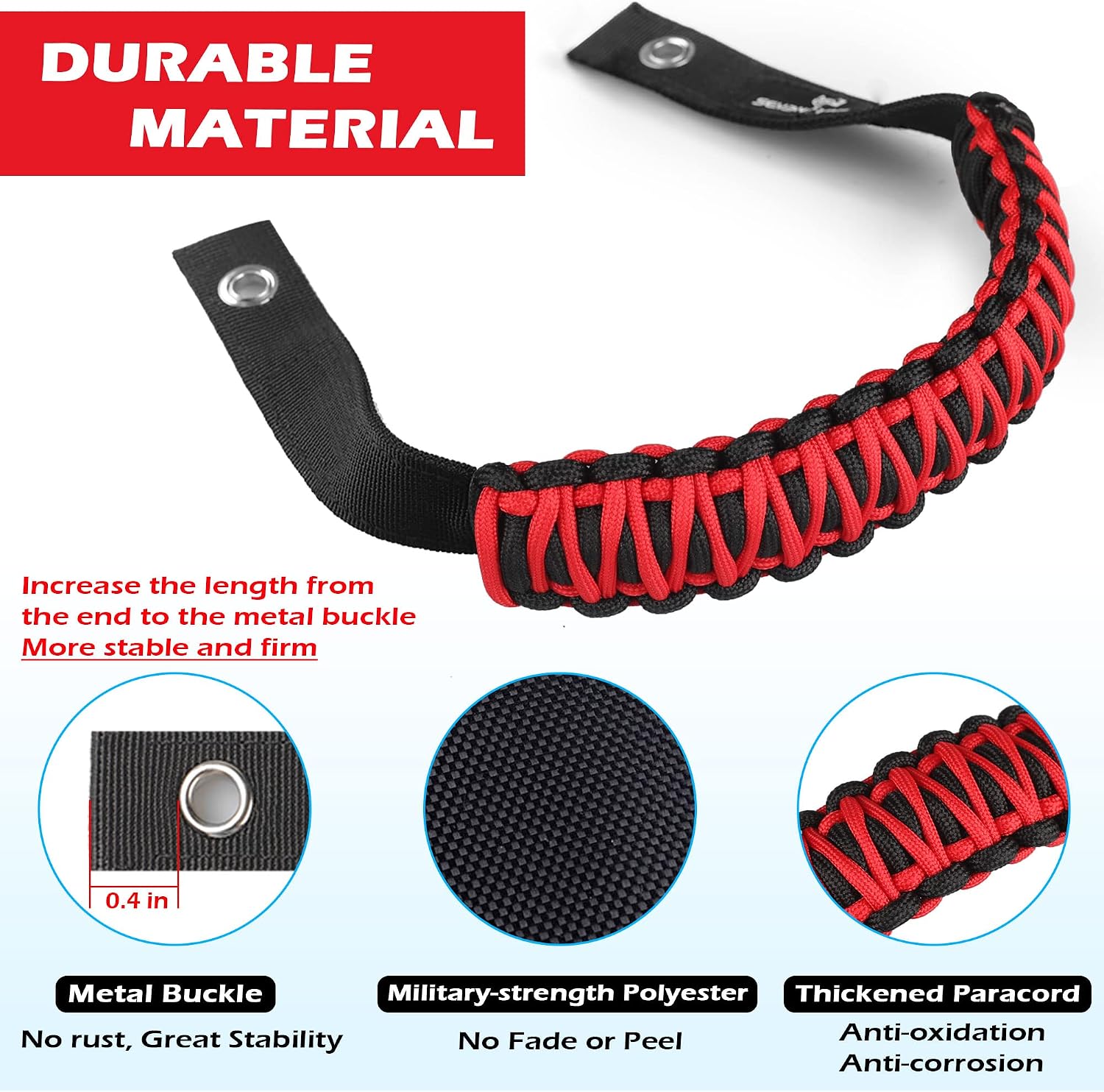 SEVEN SPARTA 4 Pack Roll Bar Grab Handles Compatible with Ford Bronco 2021-2026 2/4 Door, Paracord Grip Handle, Replacement for Bronco Interior Accessories (Not Compatible with Bronco Sport)
