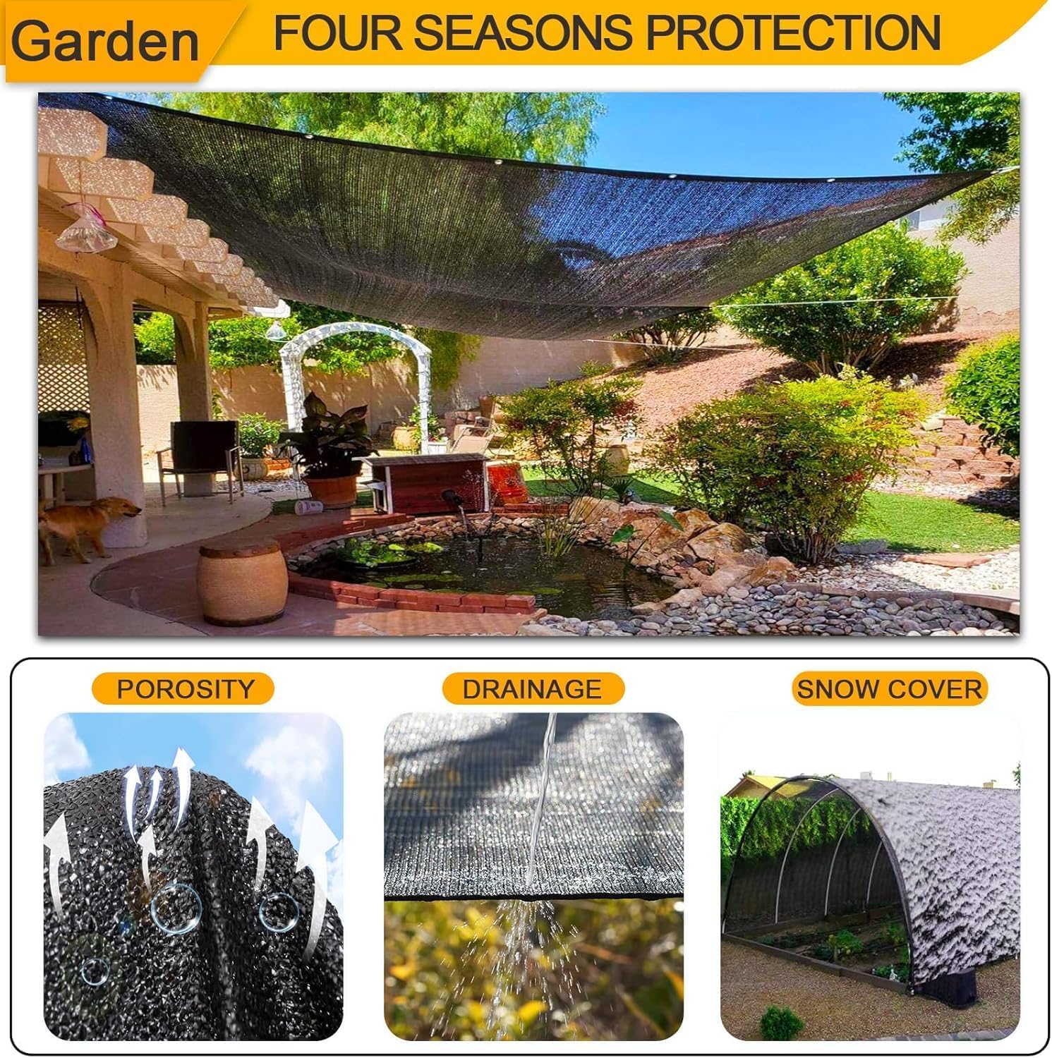 Malla de Sombra con Ojales, Red de Sombra 80-95% UV-Malla Sombreo Exterior HDPE Transpirable para Jardín Invernadero Pérgola Patio Balcón y Gallinero, Toldo de Sombra Resistente Viento — view 5