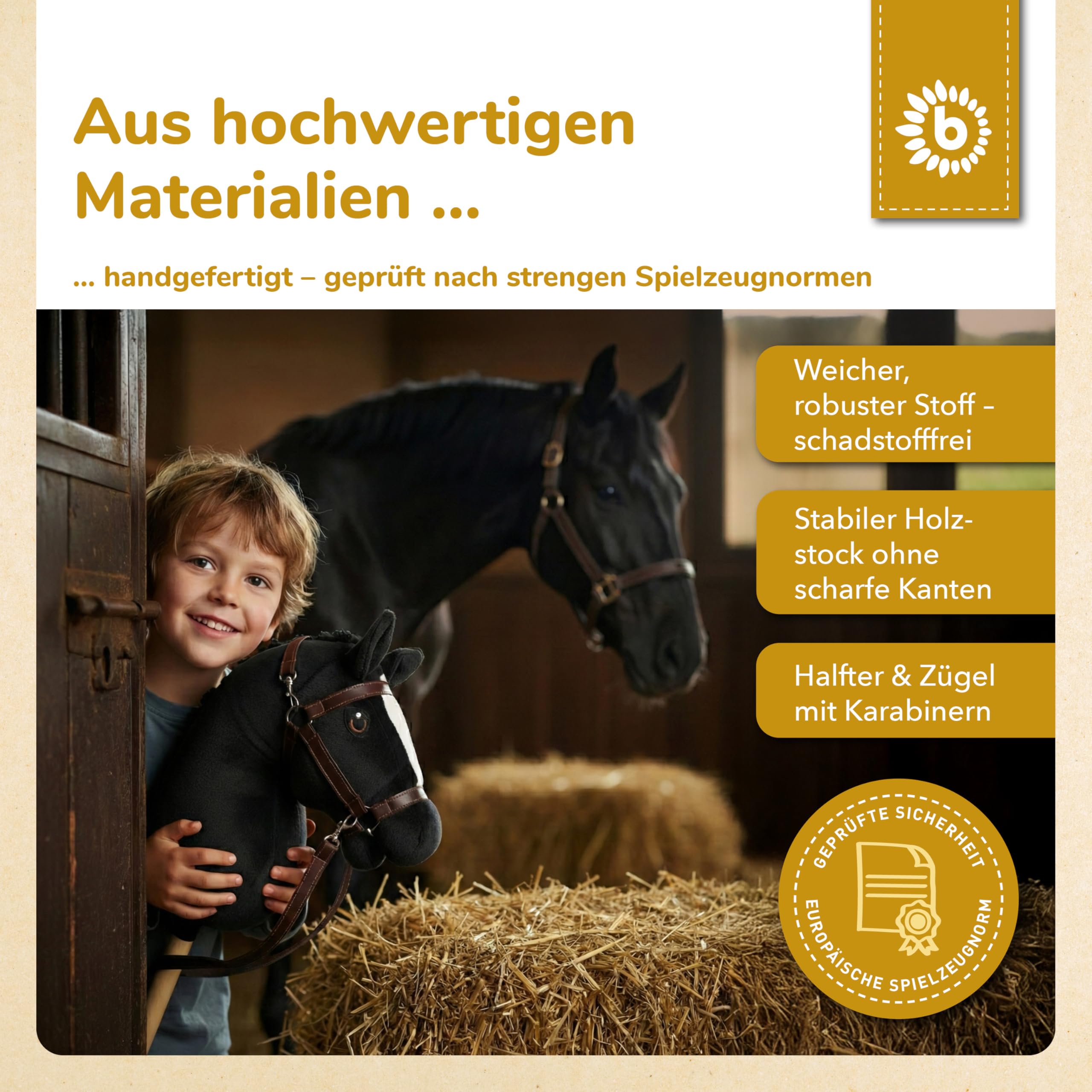 Bieco Hobby Horse konik na kijku, rap, rozmiar S, z wyciągami, zdejmowany kij i ogon, do jazdy konnej, ujeżdżenia i gier, hobby