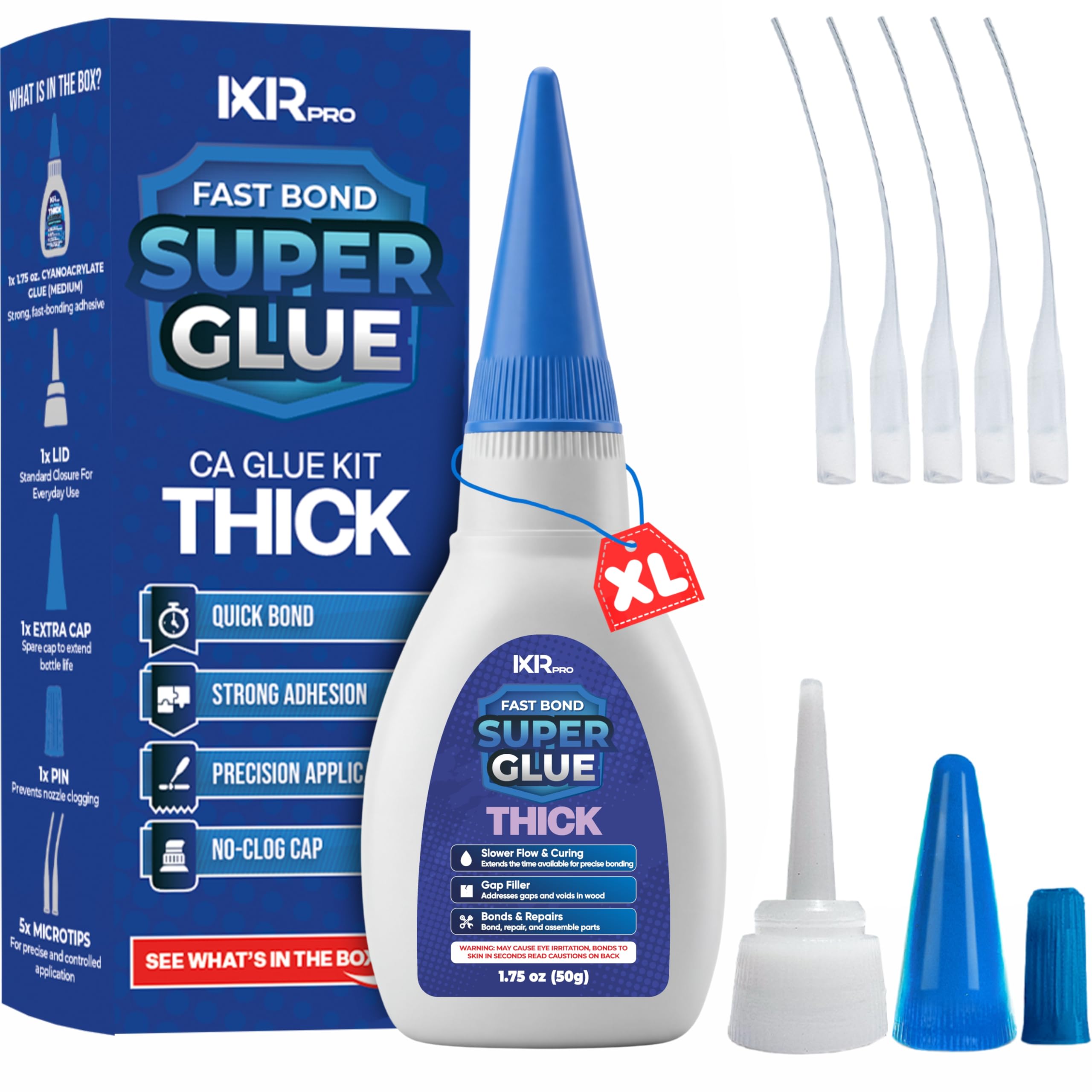 CA Glue Thick Viscosity Kit,1.75 oz. Cyanoacrylate Glue, Heavy-Duty Super Glue for Gap-Filling, Wood, Metal, Plastic, Furniture Repair, High-Strength