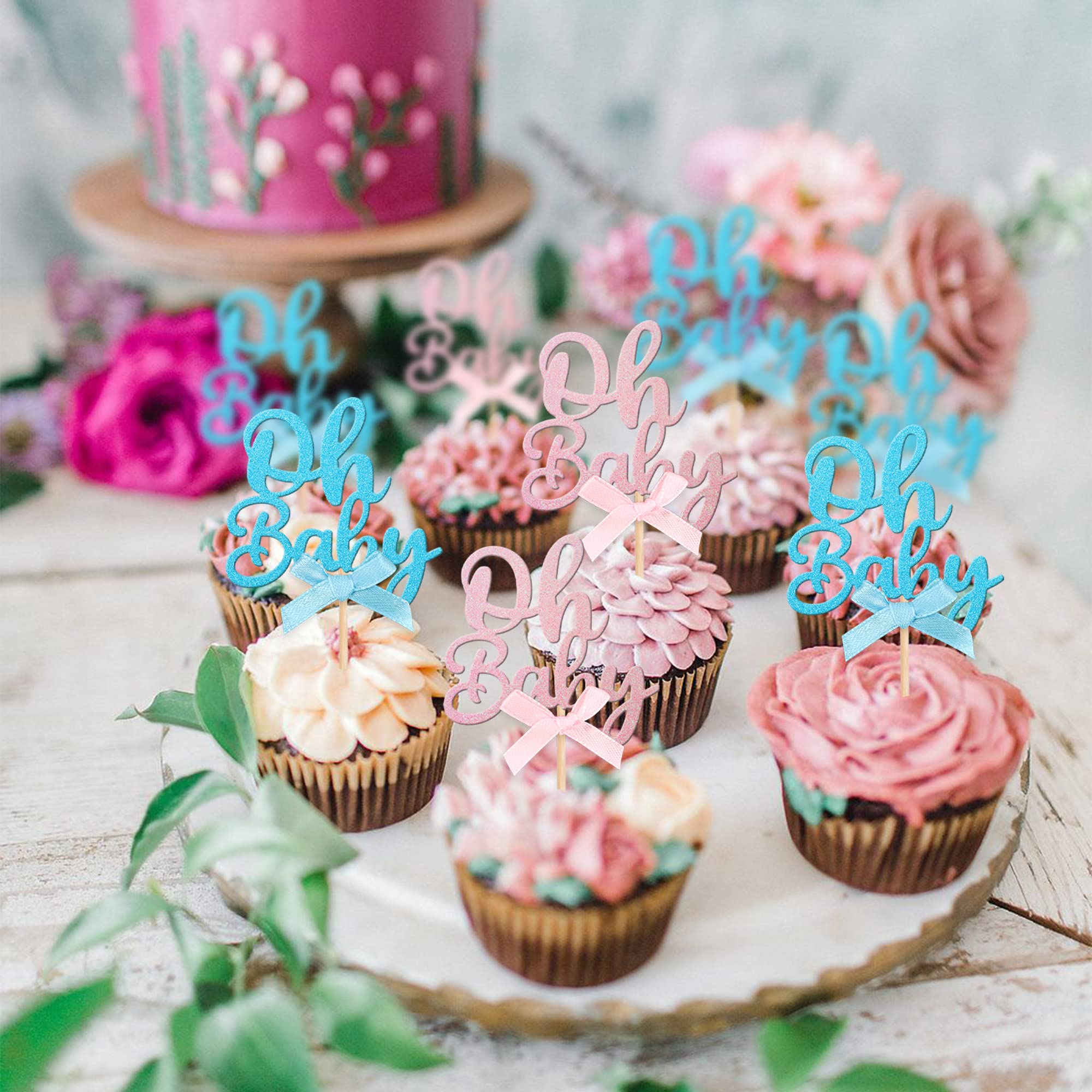 24st Oh Baby Cupcake Toppers, Glitter Baby Shower Cake Topper 24st Oh Baby Cupcake Toppers, Glitter Baby Shower Cake Topper
