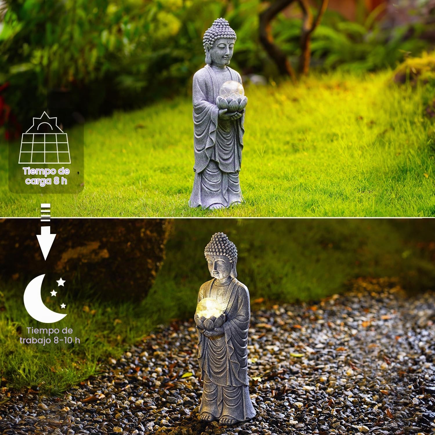 Yeomoo Figura de Buda solar de 46 cm de altura, con efecto de crackle, gran decoración espiritual para jardín zen, meditación, yoga y feng shui, regalo para mujeres/mamá (jardín, terraza, salón