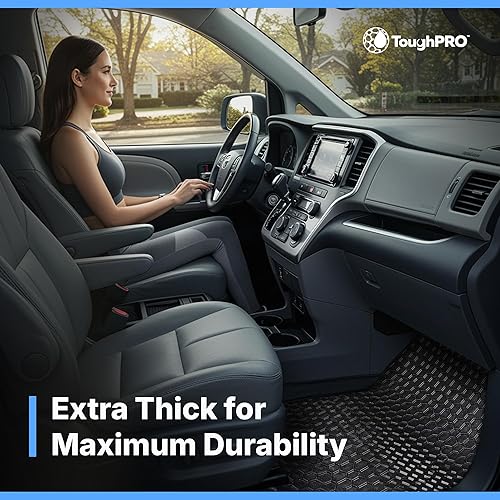 Miniatura 7 de TOUGHPRO Juego de alfombrillas de piso + 3 fila + carga compatible con Chrysler Pacifica Hybrid Touring Trim para todo tipo de clima, goma negra