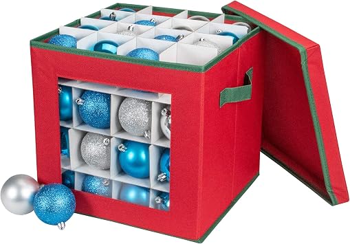 12" Red and Green Christmas Ornament Storage Bag with Removable Dividers