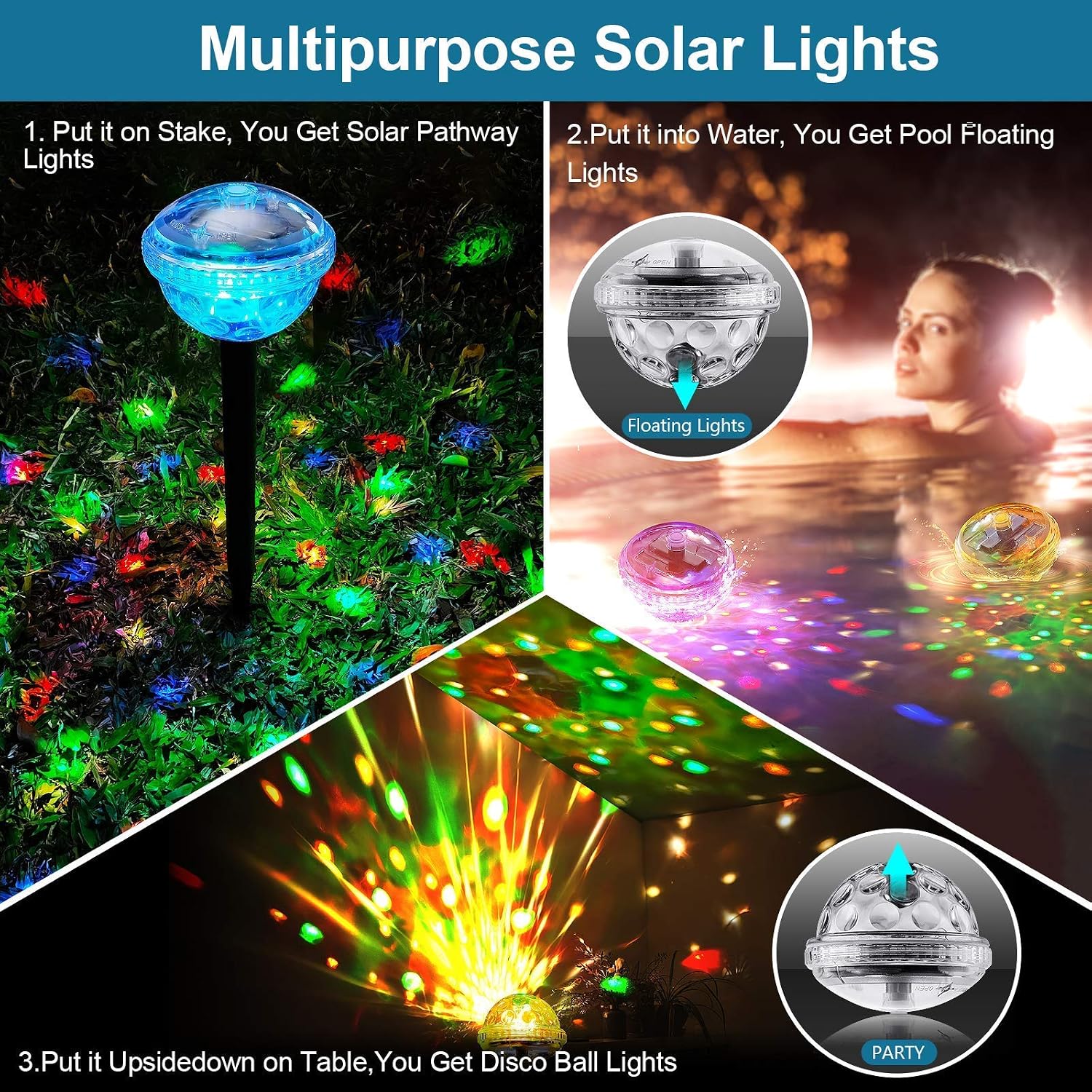 BUCASA Solar Pathway Lights Outdoor 4 Pack, Super Bright Solar Lights Outdoor Waterproof, Color Changing Outdoor Solar Lights for Yard Pathway Landscape Driveway Walkway Party Outdoor Garden Decor