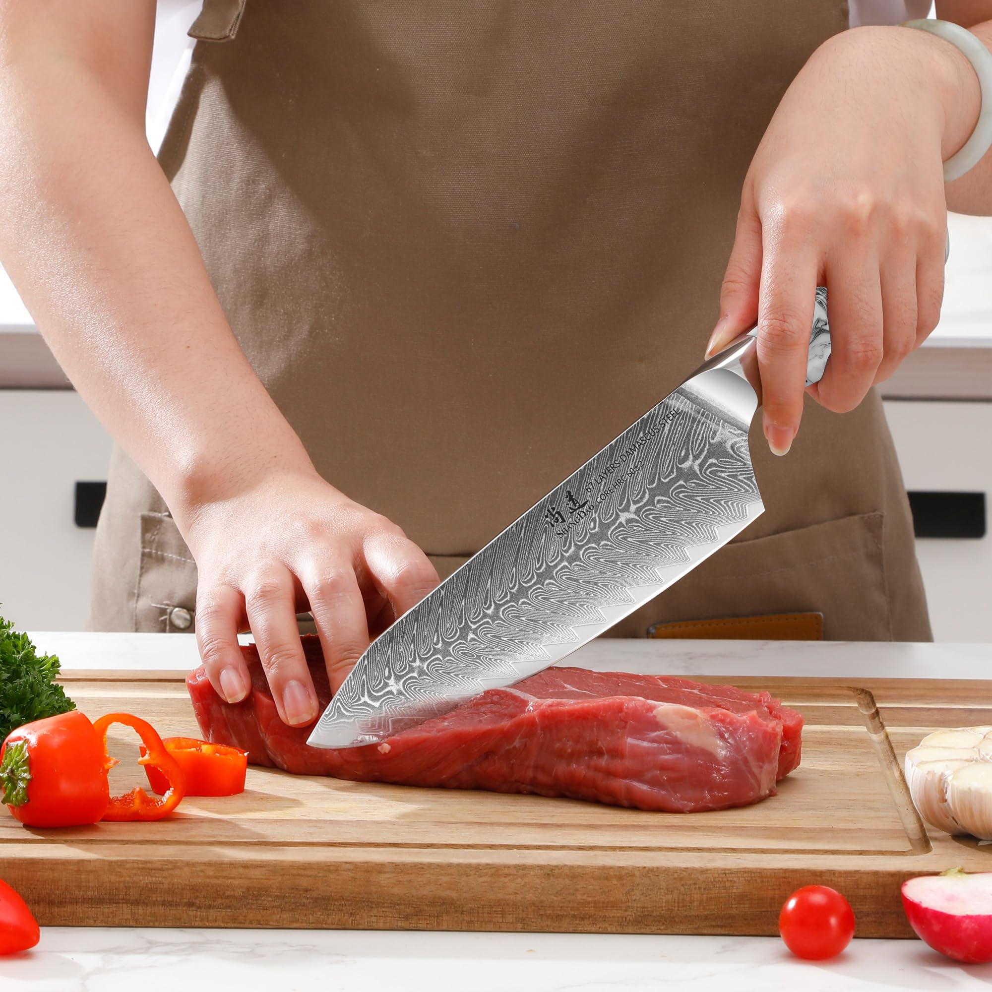 SHANGDAO Coltello da cuoco, coltelli da cucina giapponesi da 8 pollici in Damasco, coltello da cuoco con impugnatura in resina in acciaio VG10, chef's knives Including Gift Box