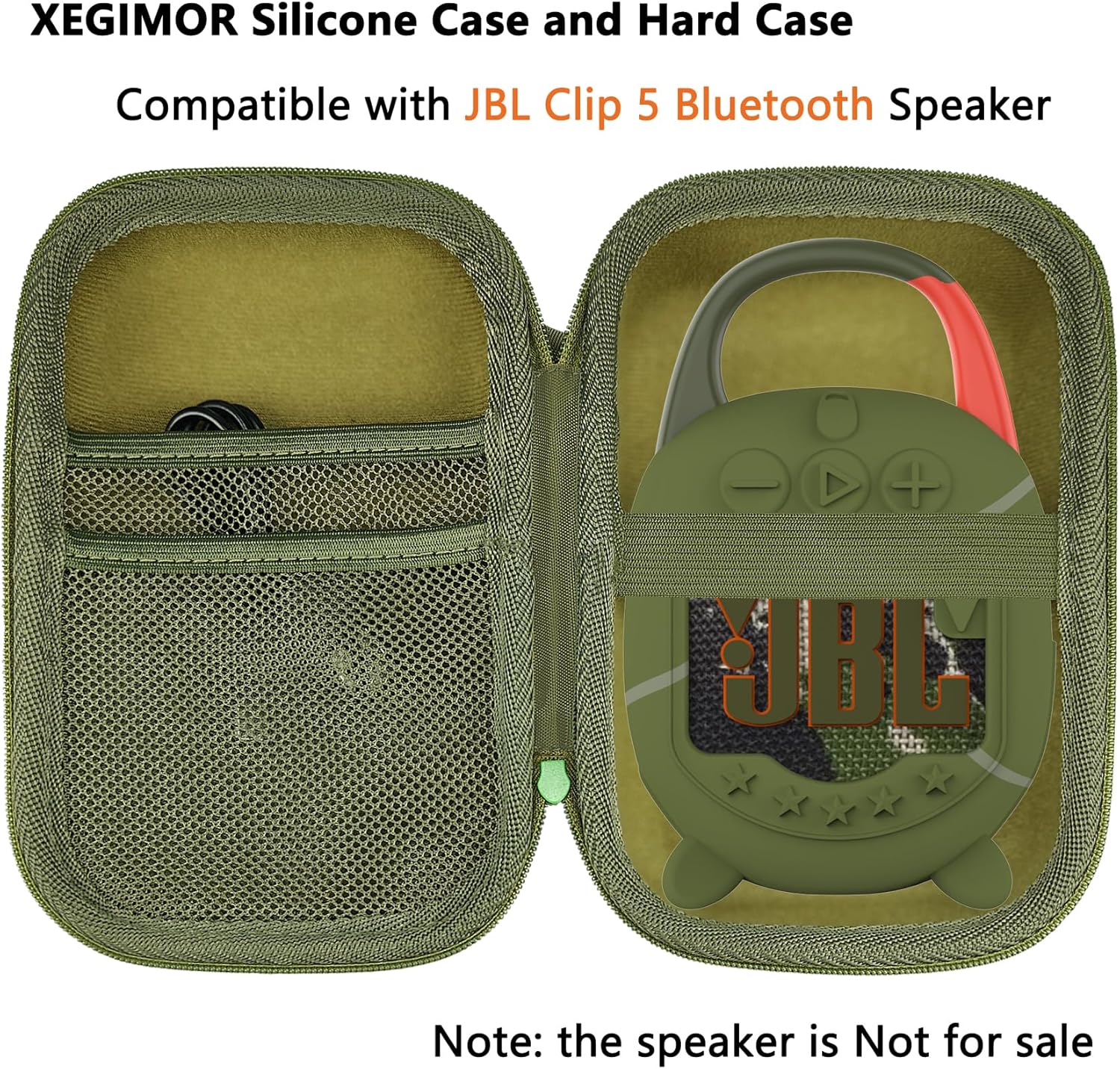 Silicone Cover and Hard Carrying Case for JBL Clip 5 Portable Bluetooth Speaker, Protective Storage Bag Holder for JBL Clip 5 Speaker Accessories (Squad) - Image 2