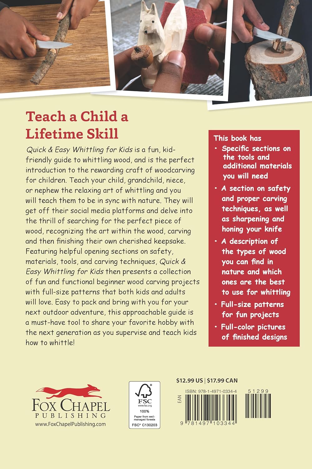 Quick & Easy Whittling for Kids: 18 Projects to Make with Twigs & Found Wood (Fox Chapel Publishing) For Ages 8-14 to Learn How to Carve - Full-Size Patterns for a Ship, Whistle, Bird, Dog, and More