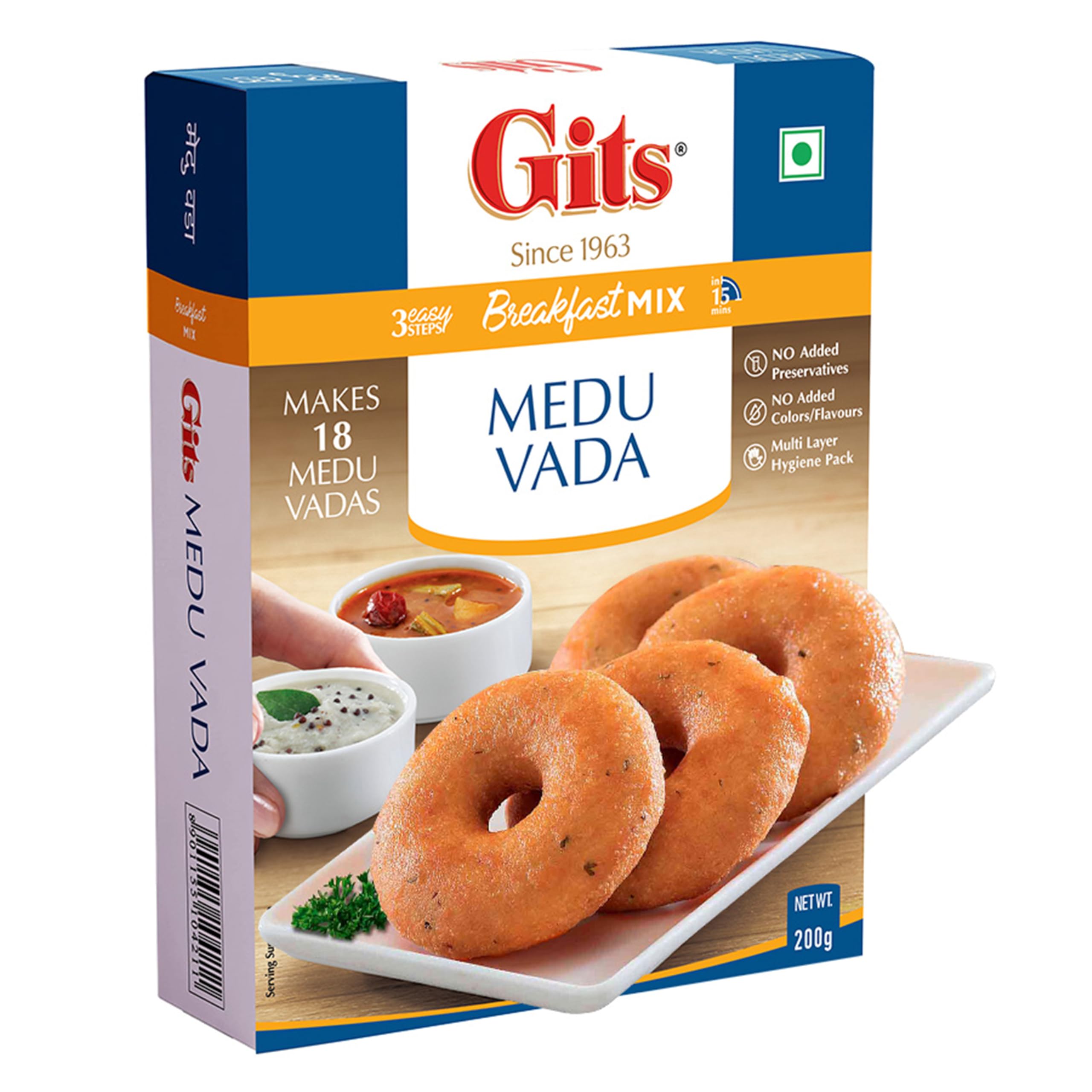 Gits Medu Vada Breakfast Mix, Makes 18 per Pack, Pure Veg, South Indian Breakfast Mix, 200g