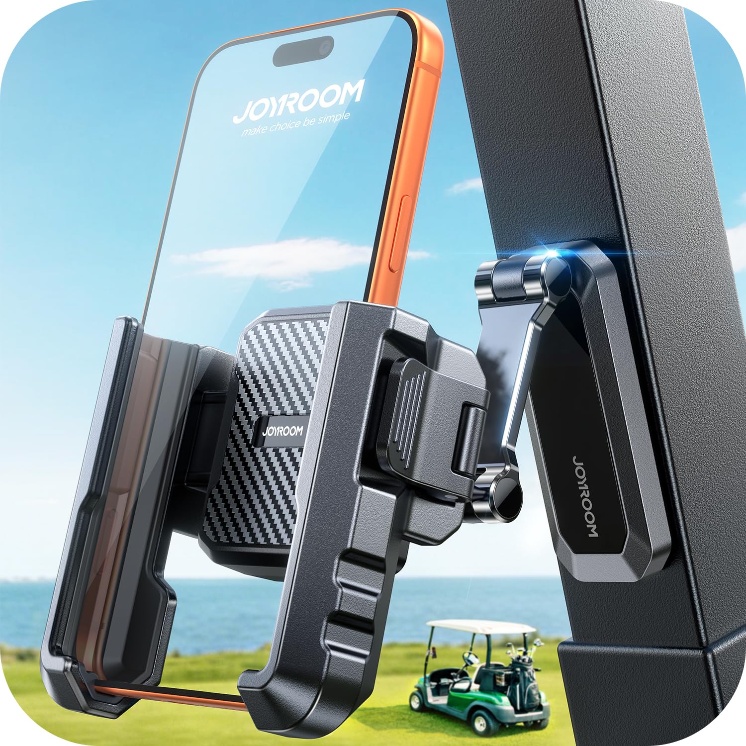 Photo 1 of Double-Fold Golf Cart Phone Holder, 1s Lock/Release Golf Cart Accessories